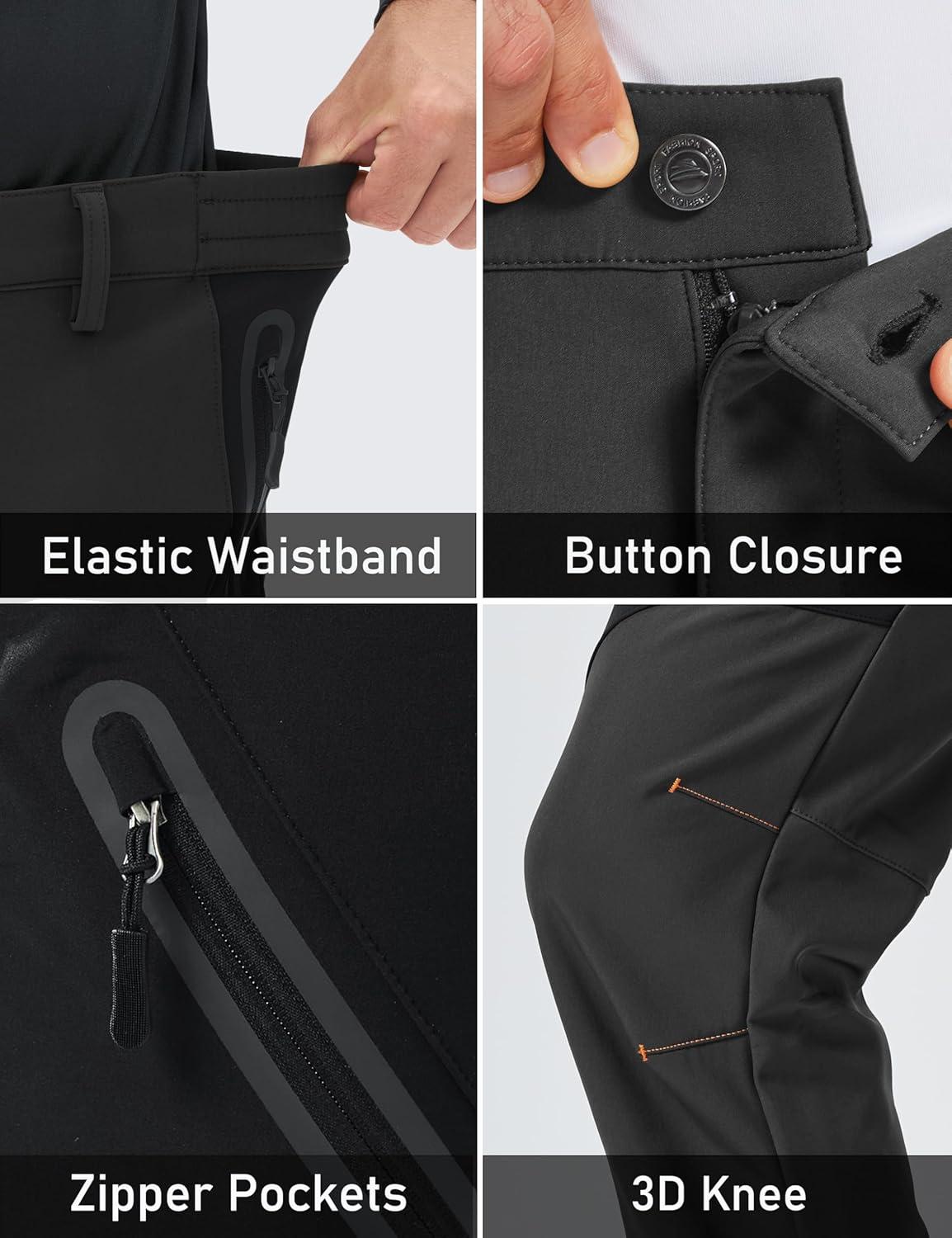 imageMAGCOMSEN Mens Snow Ski Pants Fleece Lined Water Resistant Winter Pants with 4 Zip Pockets for Snowboard Hiking OutdoorBlack