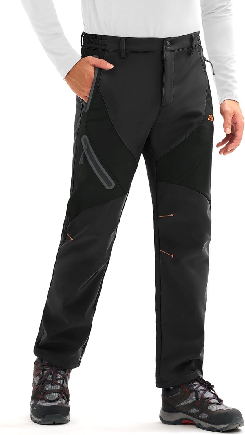 imageMAGCOMSEN Mens Snow Ski Pants Fleece Lined Water Resistant Winter Pants with 4 Zip Pockets for Snowboard Hiking OutdoorBlack