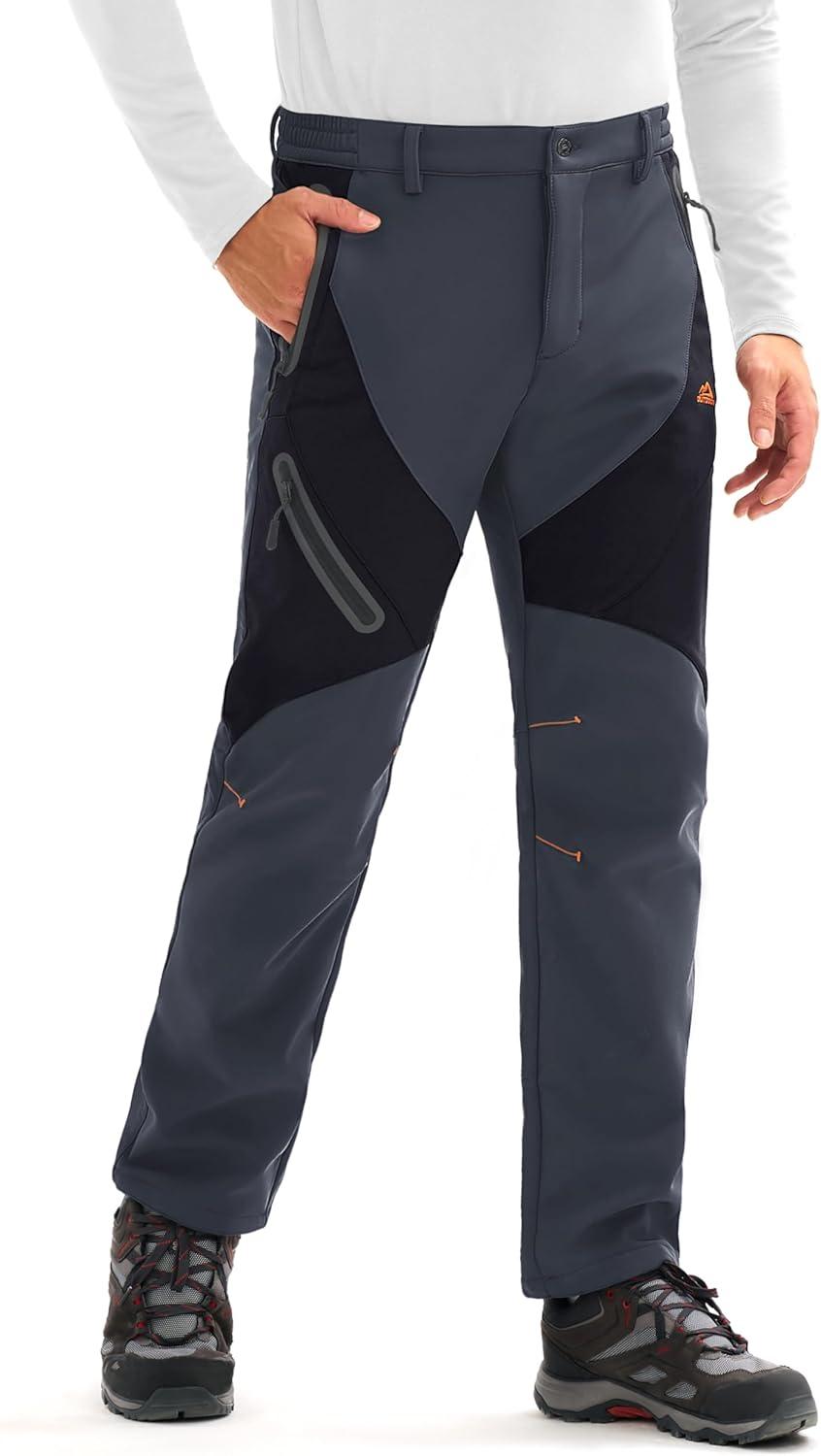 imageMAGCOMSEN Mens Snow Ski Pants Fleece Lined Water Resistant Winter Pants with 4 Zip Pockets for Snowboard Hiking OutdoorDark Grey