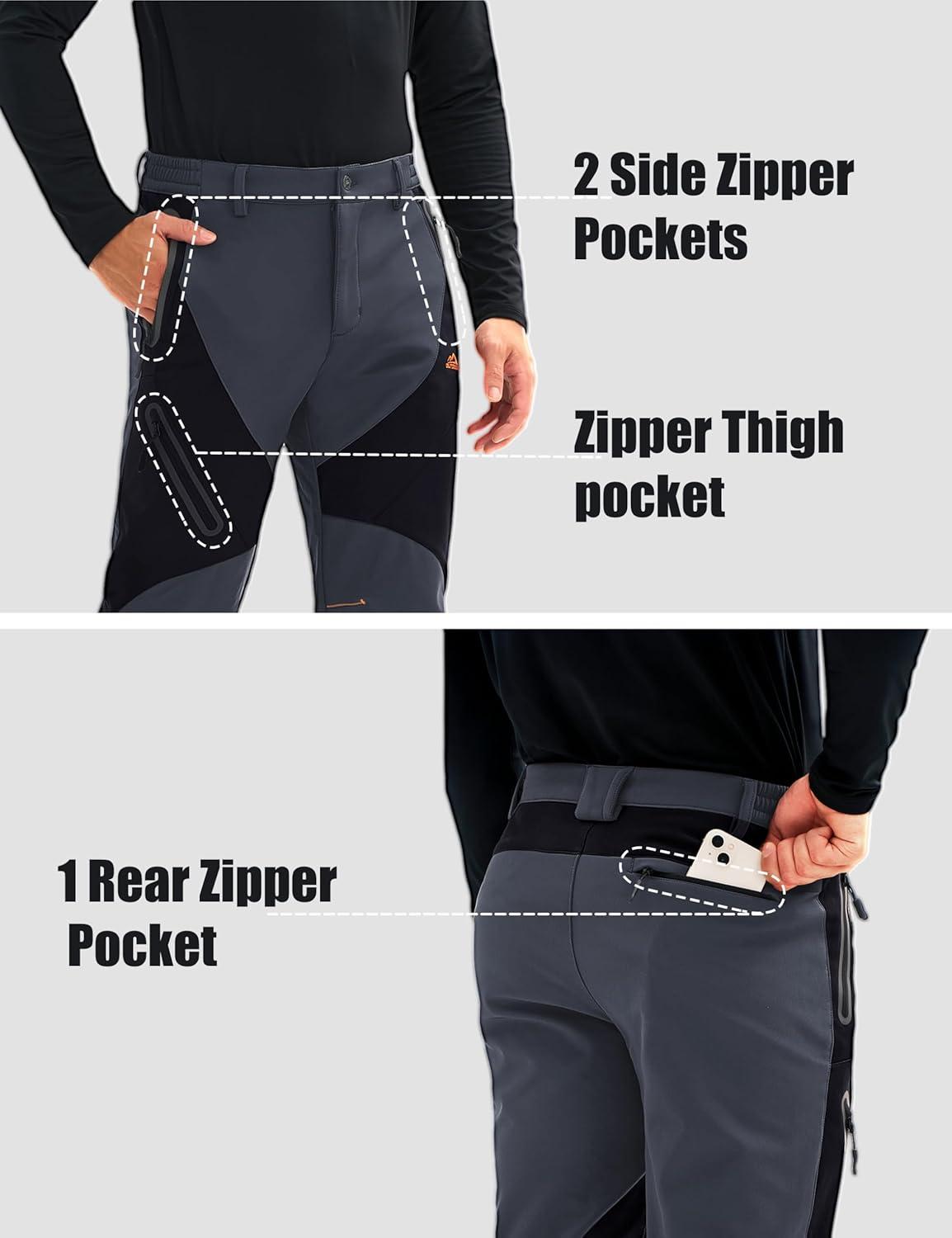 imageMAGCOMSEN Mens Snow Ski Pants Fleece Lined Water Resistant Winter Pants with 4 Zip Pockets for Snowboard Hiking OutdoorDark Grey