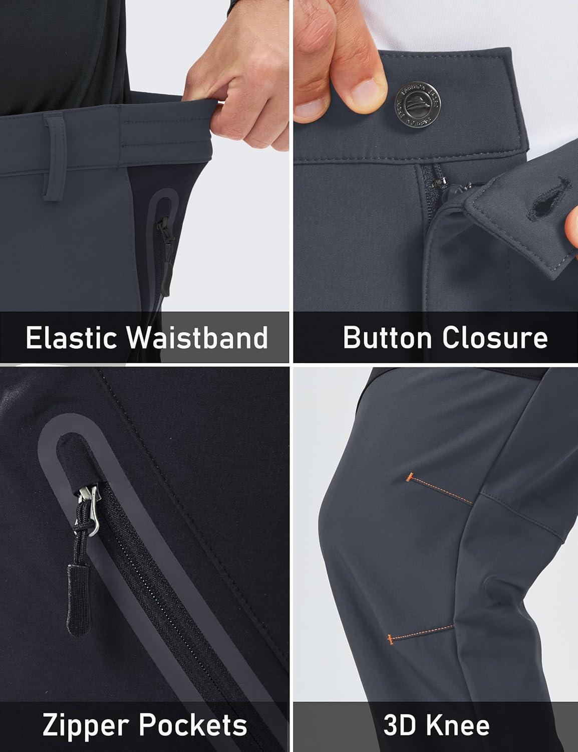 imageMAGCOMSEN Mens Snow Ski Pants Fleece Lined Water Resistant Winter Pants with 4 Zip Pockets for Snowboard Hiking OutdoorDark Grey