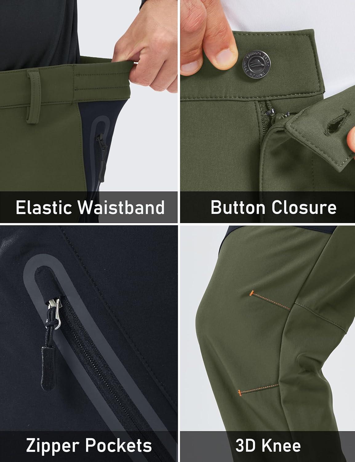 imageMAGCOMSEN Mens Snow Ski Pants Fleece Lined Water Resistant Winter Pants with 4 Zip Pockets for Snowboard Hiking OutdoorGreen