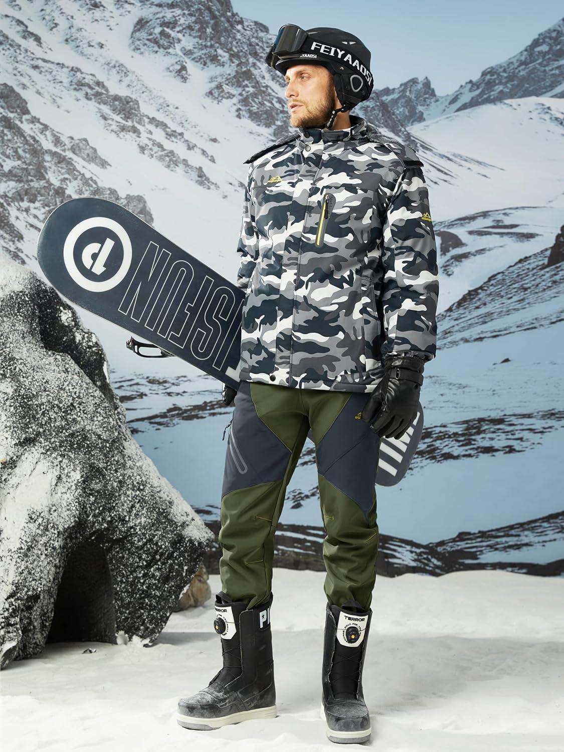 imageMAGCOMSEN Mens Snow Ski Pants Fleece Lined Water Resistant Winter Pants with 4 Zip Pockets for Snowboard Hiking OutdoorGreen