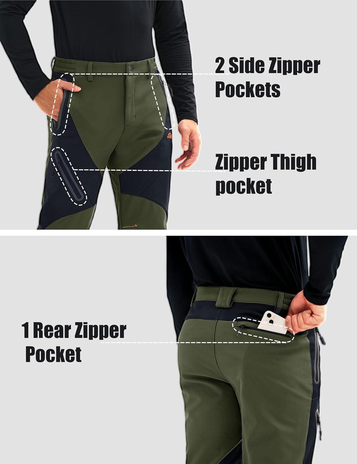 imageMAGCOMSEN Mens Snow Ski Pants Fleece Lined Water Resistant Winter Pants with 4 Zip Pockets for Snowboard Hiking OutdoorGreen