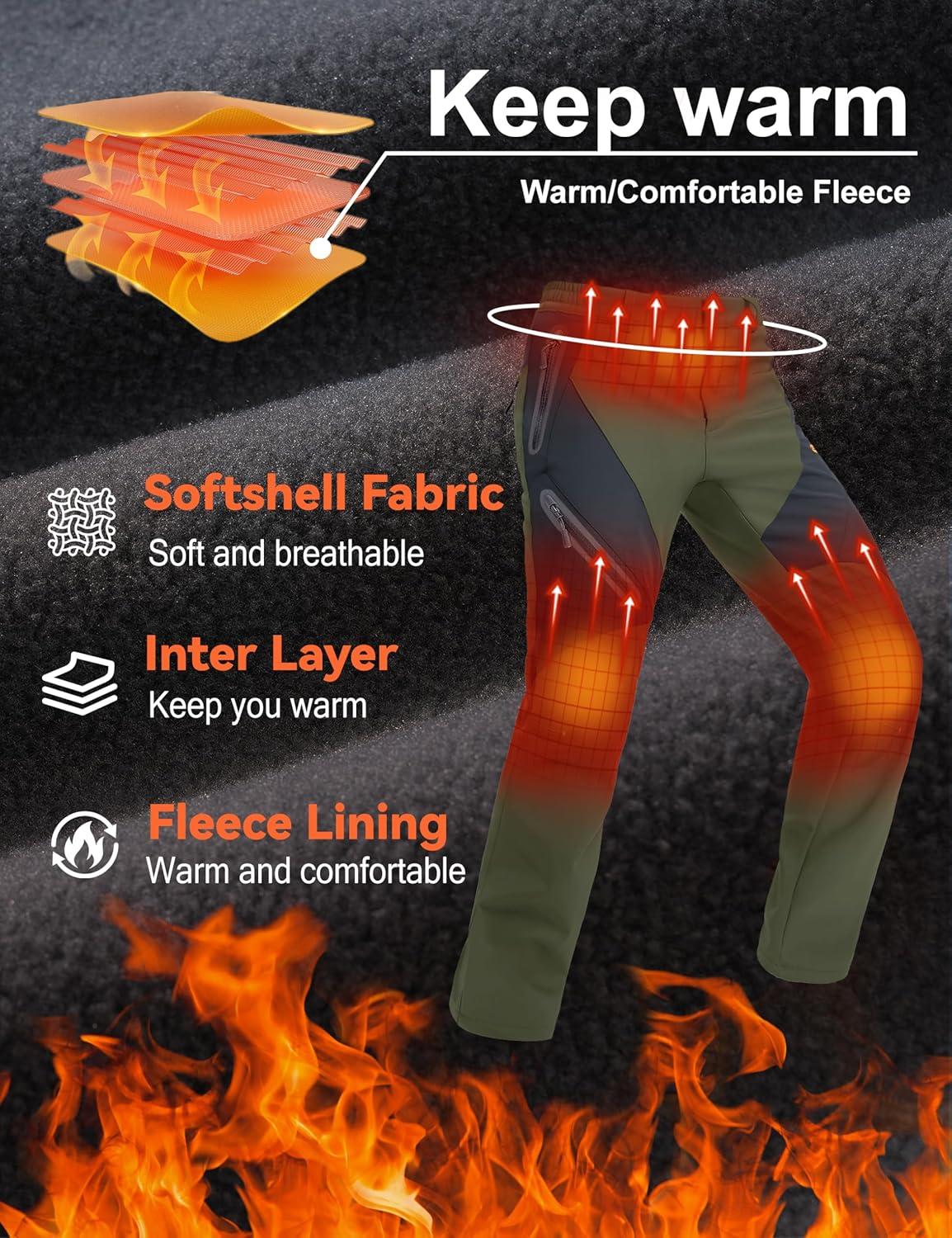 imageMAGCOMSEN Mens Snow Ski Pants Fleece Lined Water Resistant Winter Pants with 4 Zip Pockets for Snowboard Hiking OutdoorGreen
