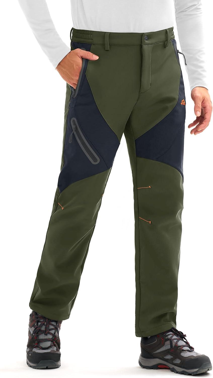 imageMAGCOMSEN Mens Snow Ski Pants Fleece Lined Water Resistant Winter Pants with 4 Zip Pockets for Snowboard Hiking OutdoorGreen