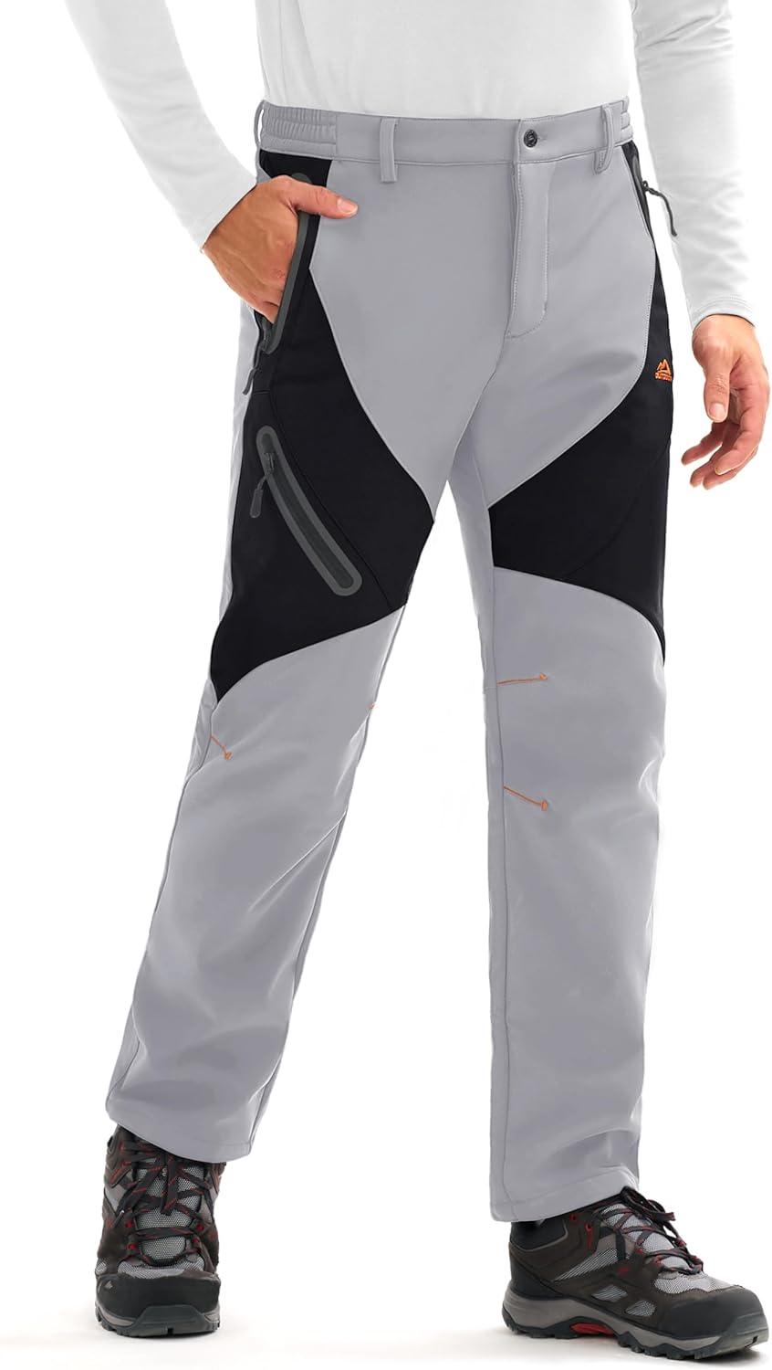 imageMAGCOMSEN Mens Snow Ski Pants Fleece Lined Water Resistant Winter Pants with 4 Zip Pockets for Snowboard Hiking OutdoorLight Grey