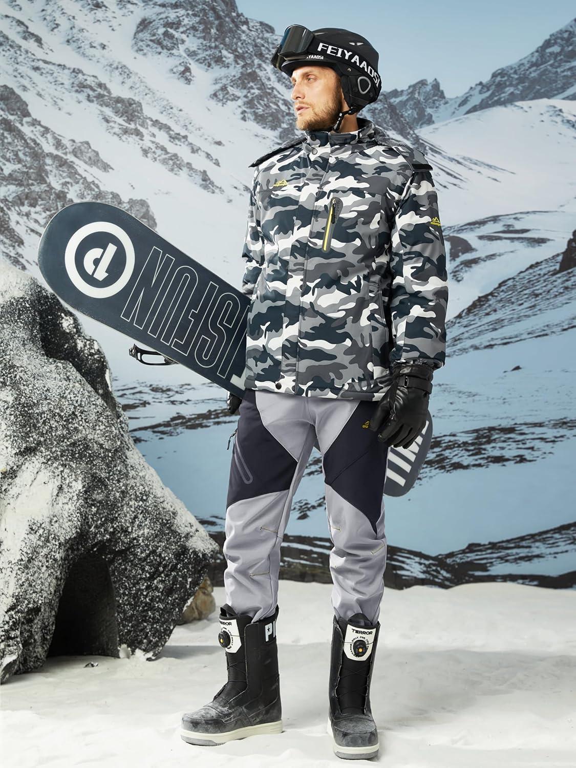 imageMAGCOMSEN Mens Snow Ski Pants Fleece Lined Water Resistant Winter Pants with 4 Zip Pockets for Snowboard Hiking OutdoorLight Grey