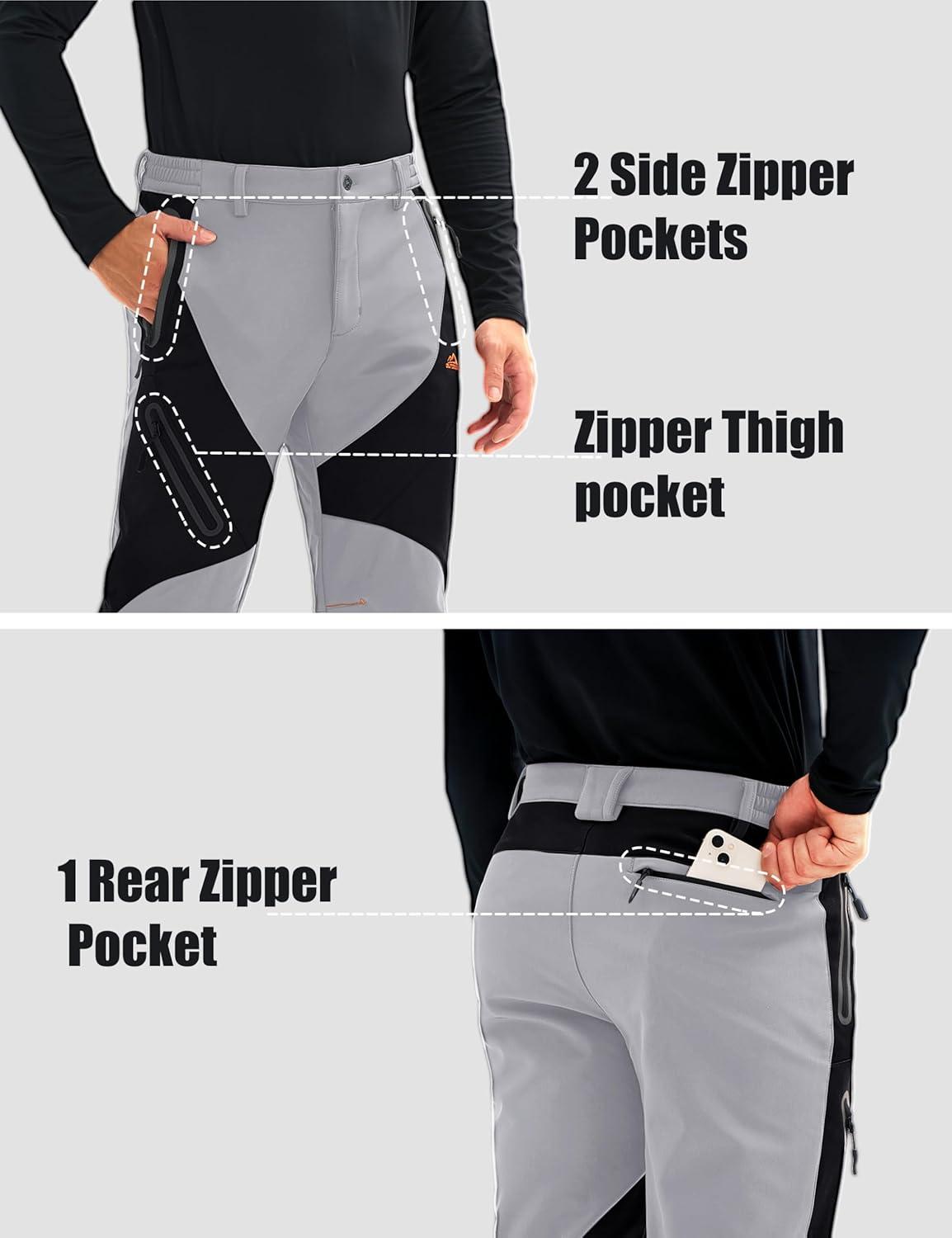 imageMAGCOMSEN Mens Snow Ski Pants Fleece Lined Water Resistant Winter Pants with 4 Zip Pockets for Snowboard Hiking OutdoorLight Grey