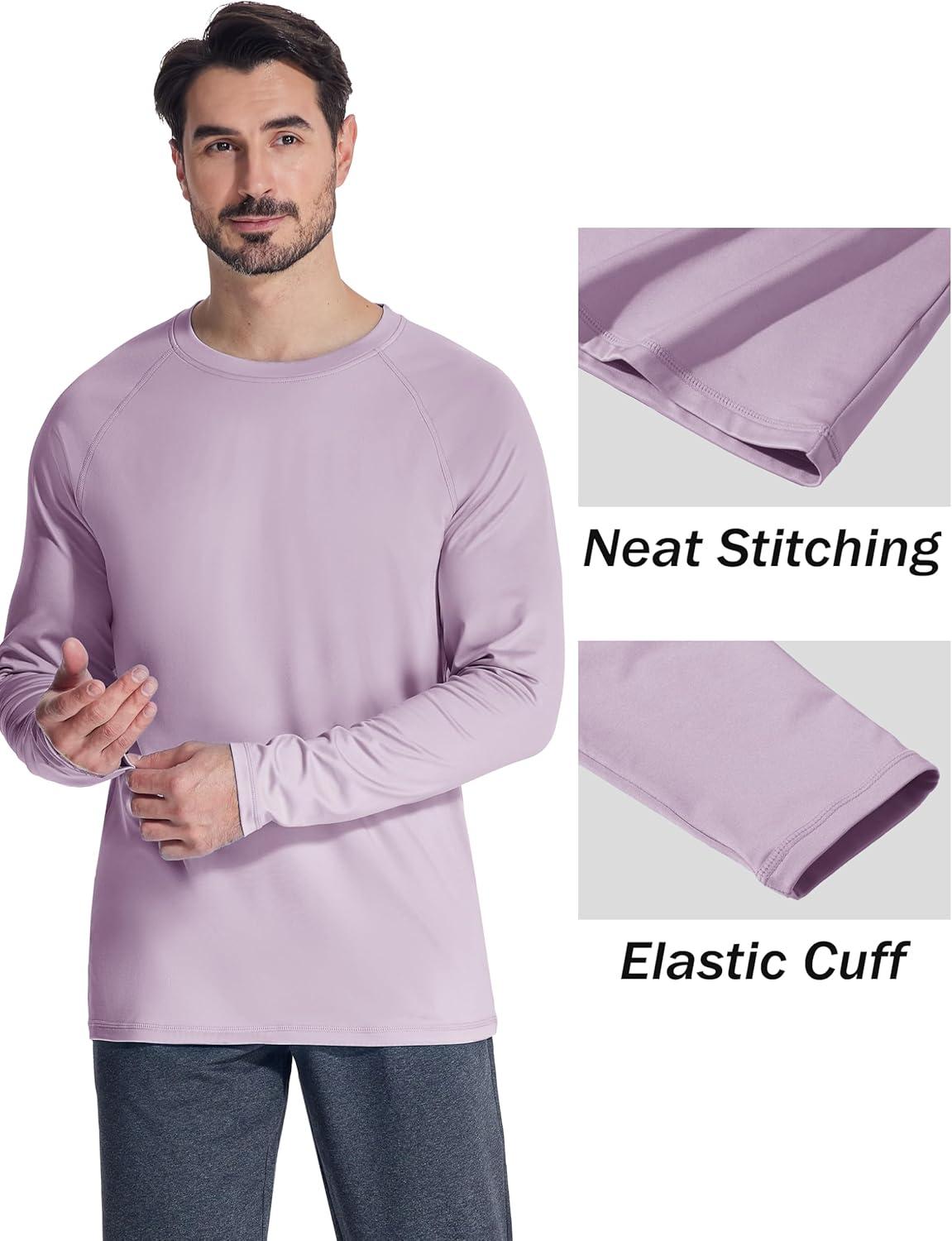 imageMAGCOMSEN Mens Thermal Shirt Fleece Lined Long Sleeve Athletic Base Layer Workout TopLight Purple