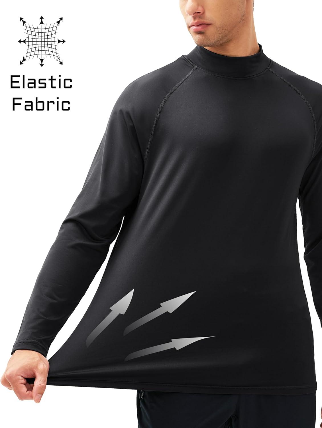 imageMAGCOMSEN Mens Thermal Shirt Fleece Lined Long Sleeve Undershirts Athletic Warm Base Layer Winter TopBlack