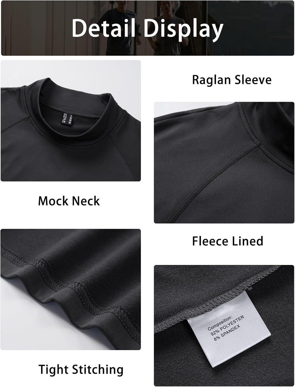 imageMAGCOMSEN Mens Thermal Shirt Fleece Lined Long Sleeve Undershirts Athletic Warm Base Layer Winter TopBlack