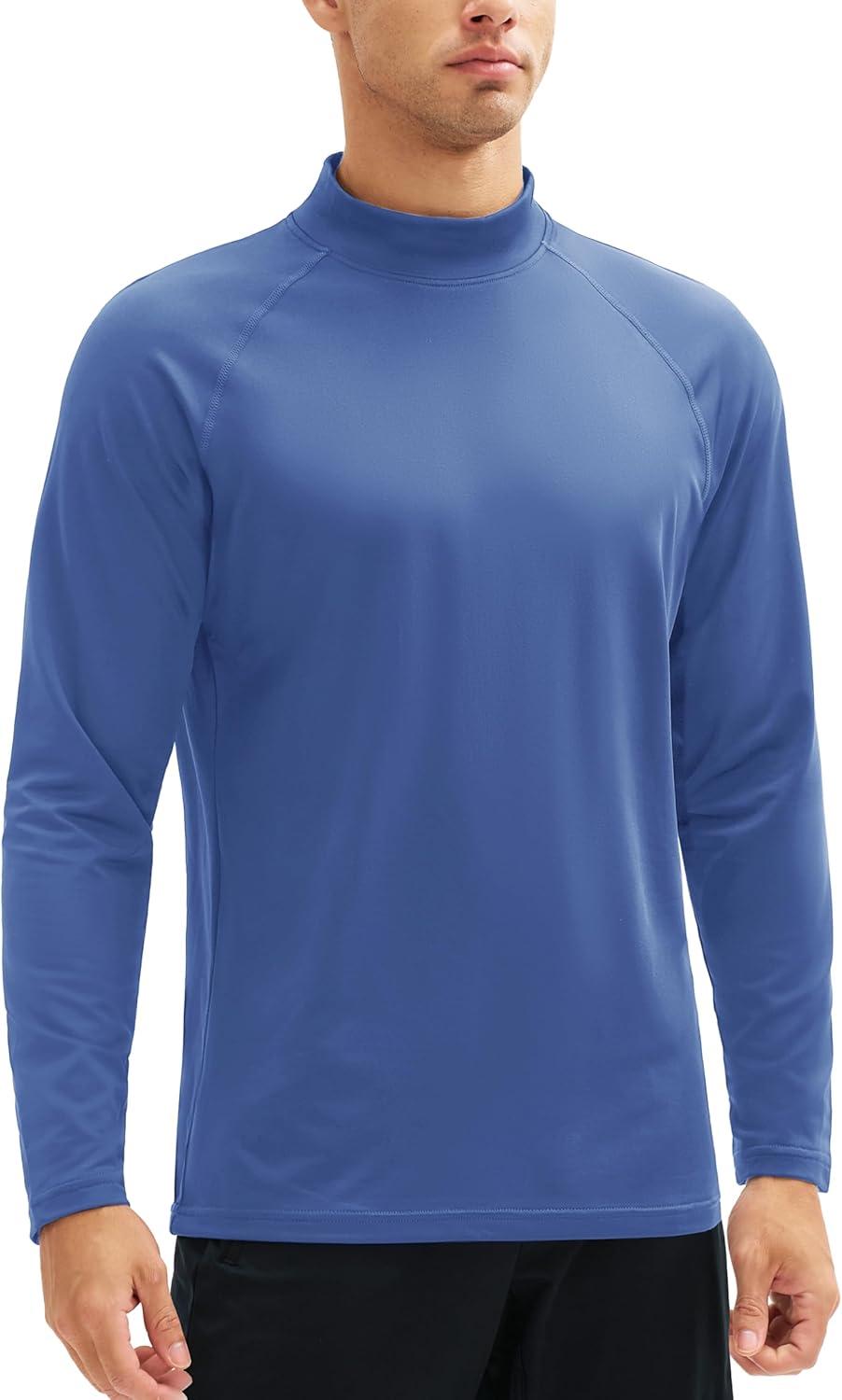 imageMAGCOMSEN Mens Thermal Shirt Fleece Lined Long Sleeve Undershirts Athletic Warm Base Layer Winter TopBlue Grey