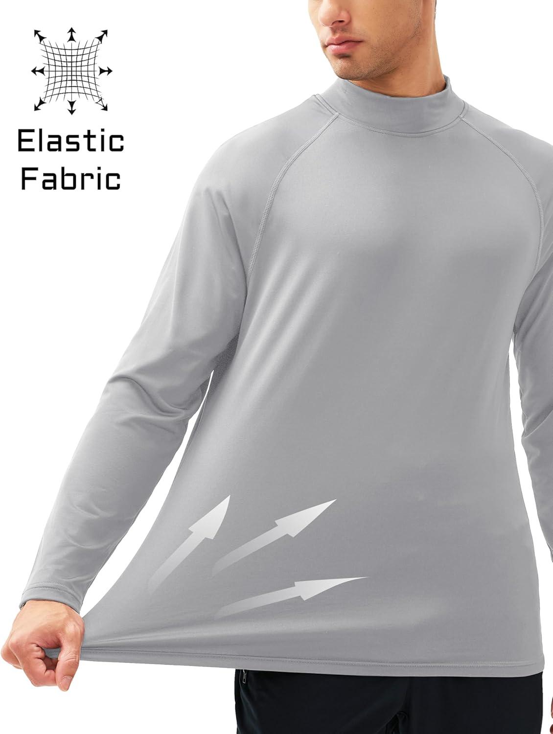 imageMAGCOMSEN Mens Thermal Shirt Fleece Lined Long Sleeve Undershirts Athletic Warm Base Layer Winter TopLight Grey