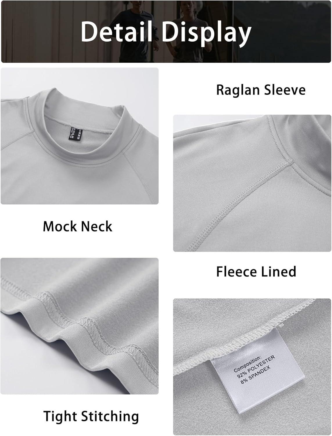 imageMAGCOMSEN Mens Thermal Shirt Fleece Lined Long Sleeve Undershirts Athletic Warm Base Layer Winter TopLight Grey