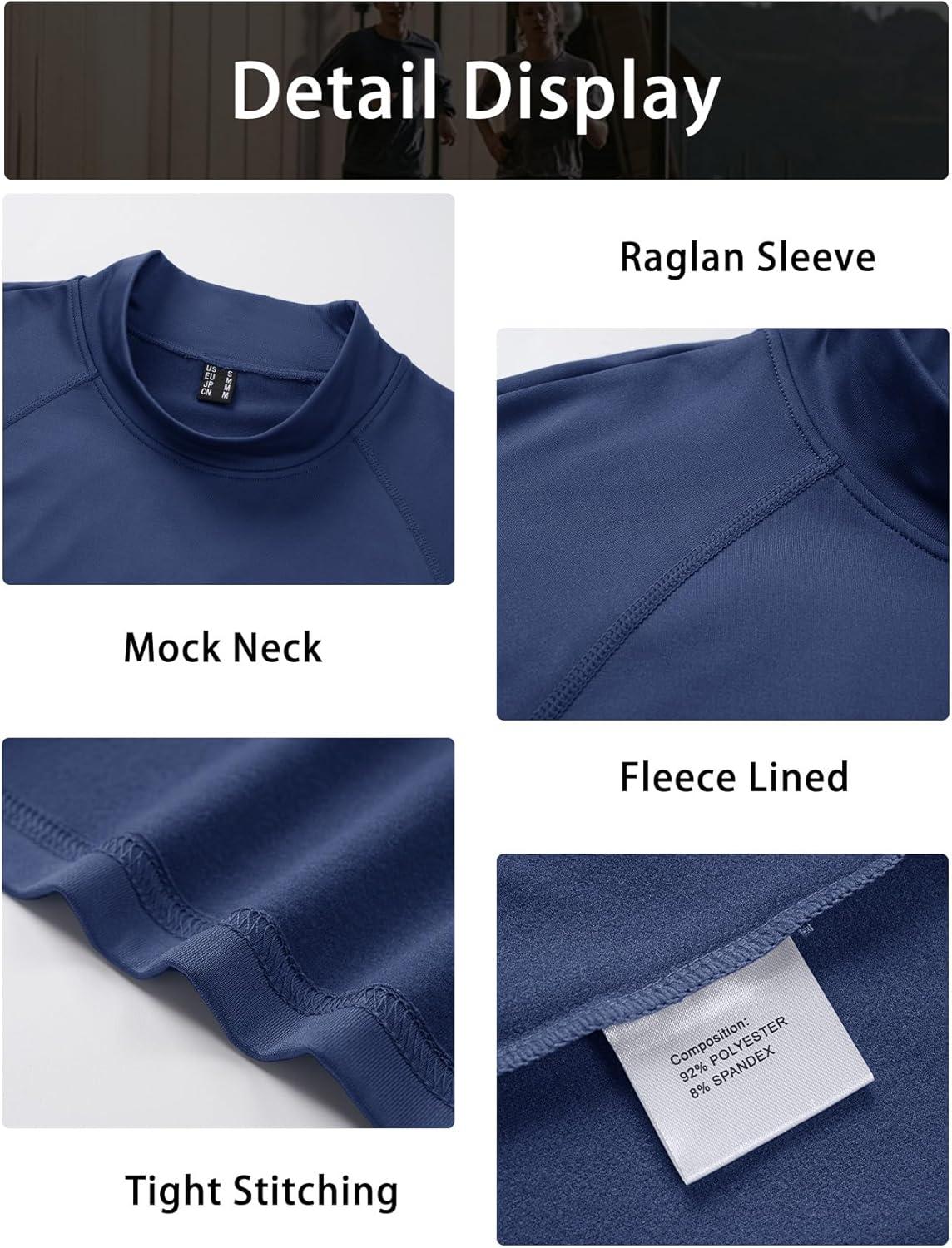imageMAGCOMSEN Mens Thermal Shirt Fleece Lined Long Sleeve Undershirts Athletic Warm Base Layer Winter TopNavy