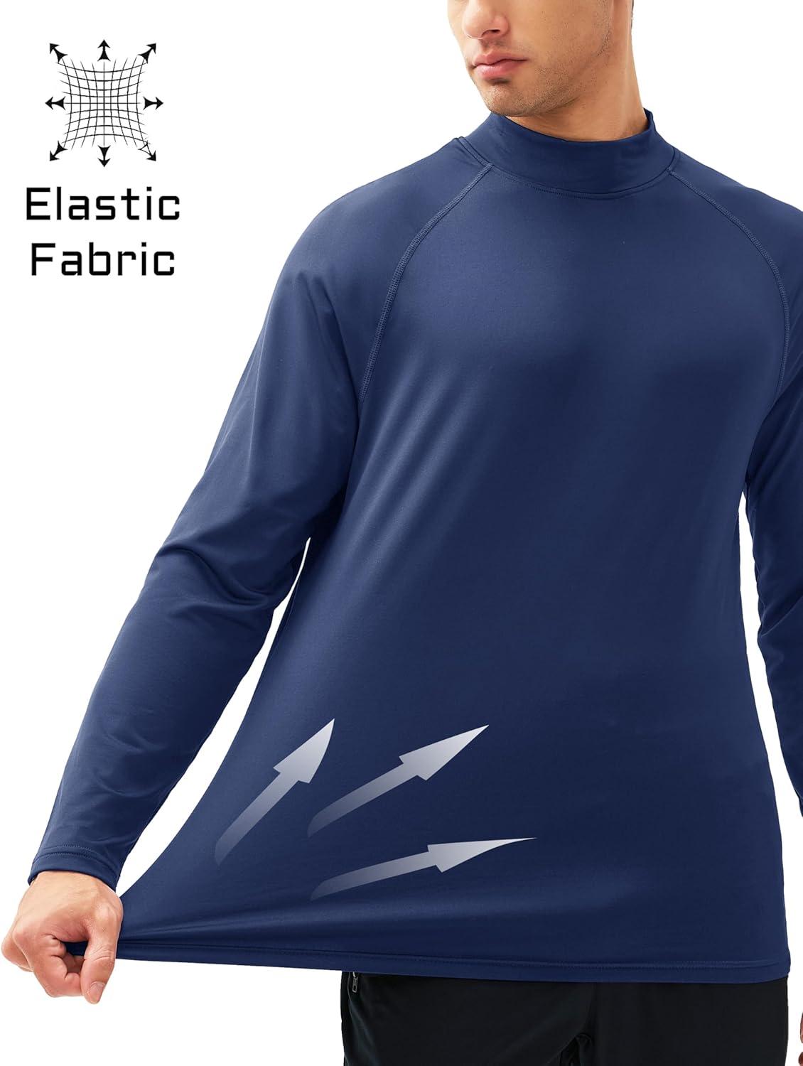 imageMAGCOMSEN Mens Thermal Shirt Fleece Lined Long Sleeve Undershirts Athletic Warm Base Layer Winter TopNavy