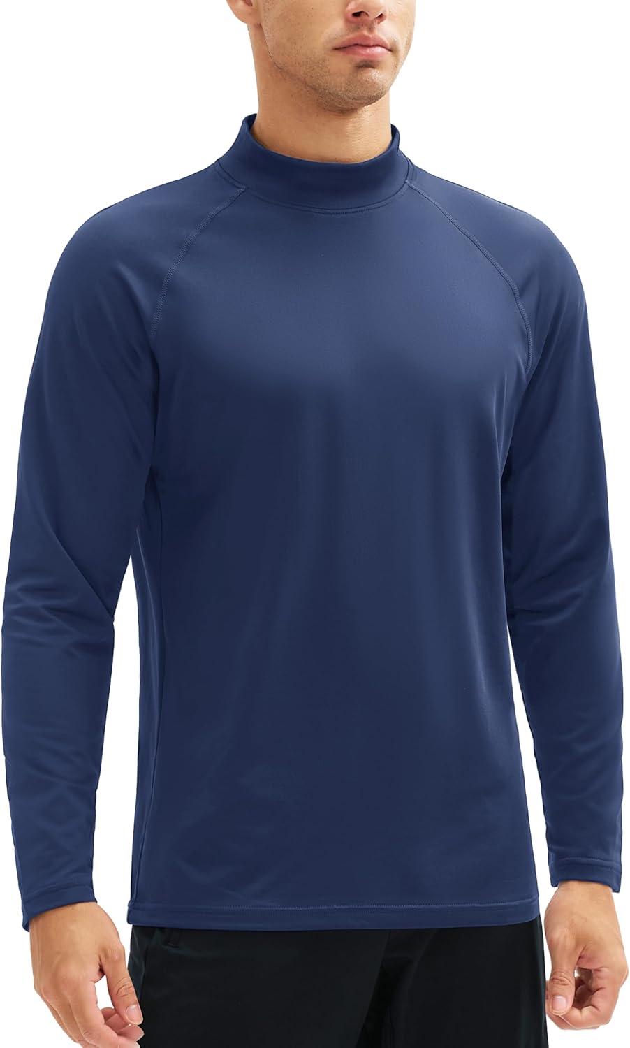 imageMAGCOMSEN Mens Thermal Shirt Fleece Lined Long Sleeve Undershirts Athletic Warm Base Layer Winter TopNavy