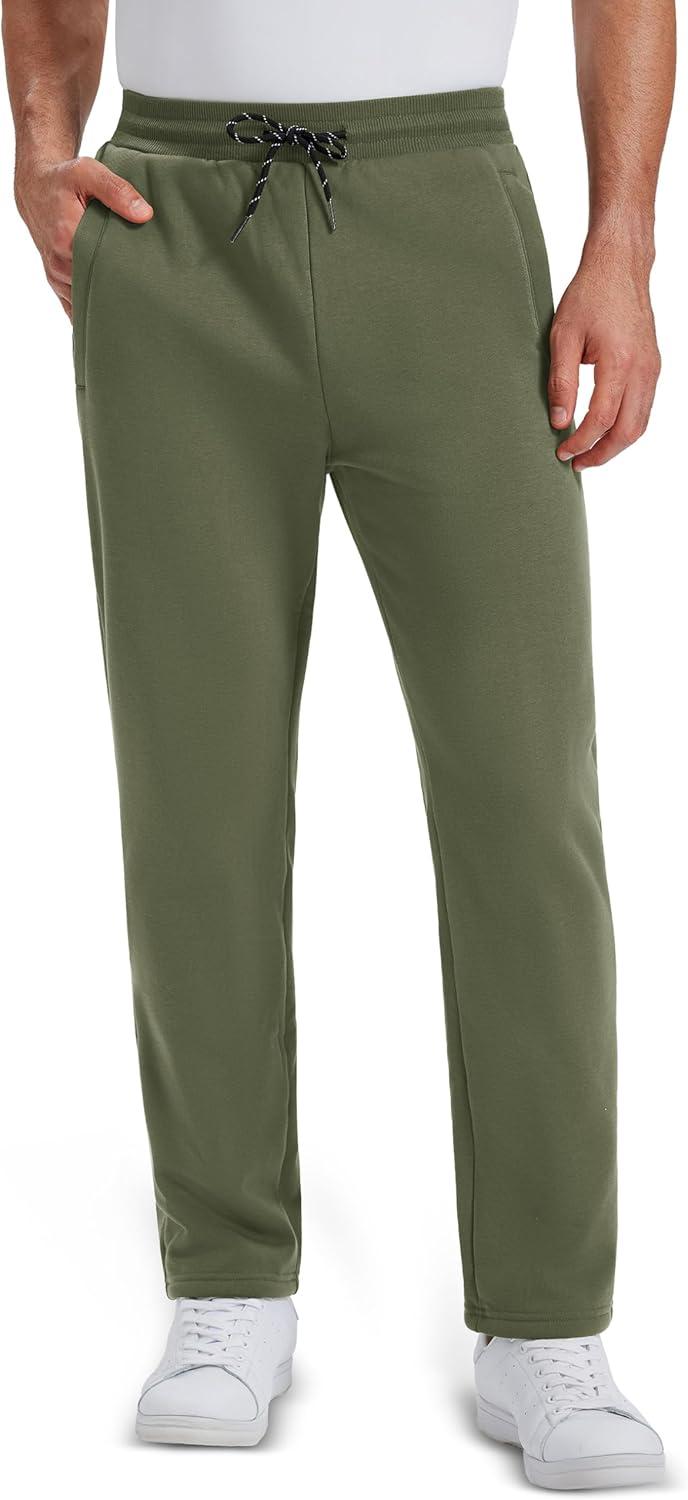 imageMAGCOMSEN Mens Winter Fleece Pants Sherpa Lined Sweatpants Thermal Warm Thicken Pants Active Joggers with 3 PocketsArmy Green