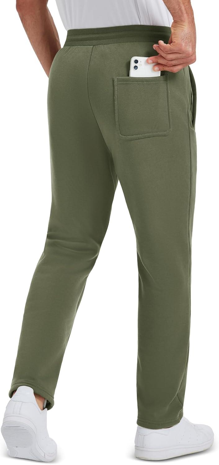 imageMAGCOMSEN Mens Winter Fleece Pants Sherpa Lined Sweatpants Thermal Warm Thicken Pants Active Joggers with 3 PocketsArmy Green
