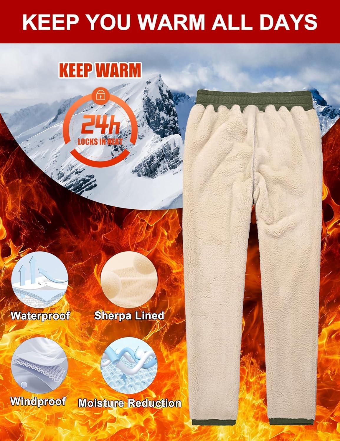 imageMAGCOMSEN Mens Winter Fleece Pants Sherpa Lined Sweatpants Thermal Warm Thicken Pants Active Joggers with 3 PocketsArmy Green