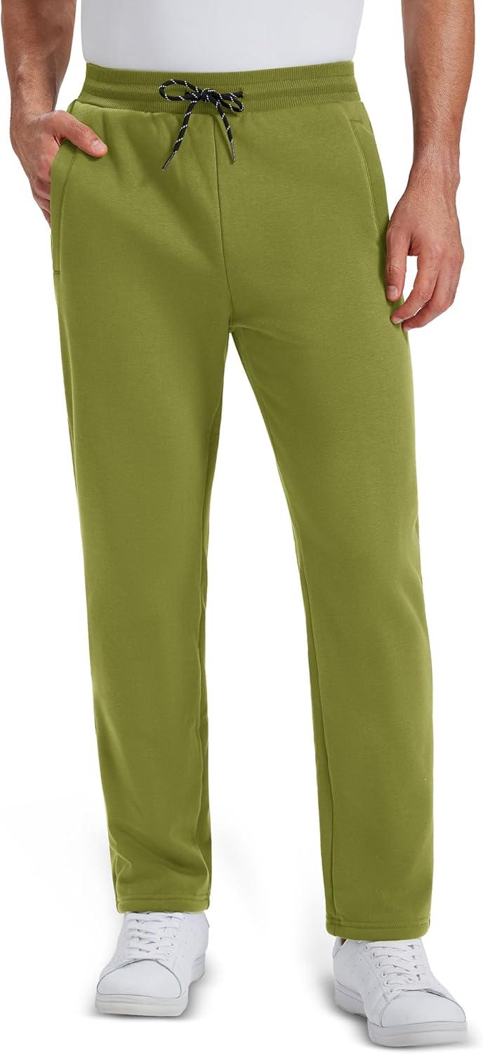 imageMAGCOMSEN Mens Winter Fleece Pants Sherpa Lined Sweatpants Thermal Warm Thicken Pants Active Joggers with 3 PocketsAvocado Green
