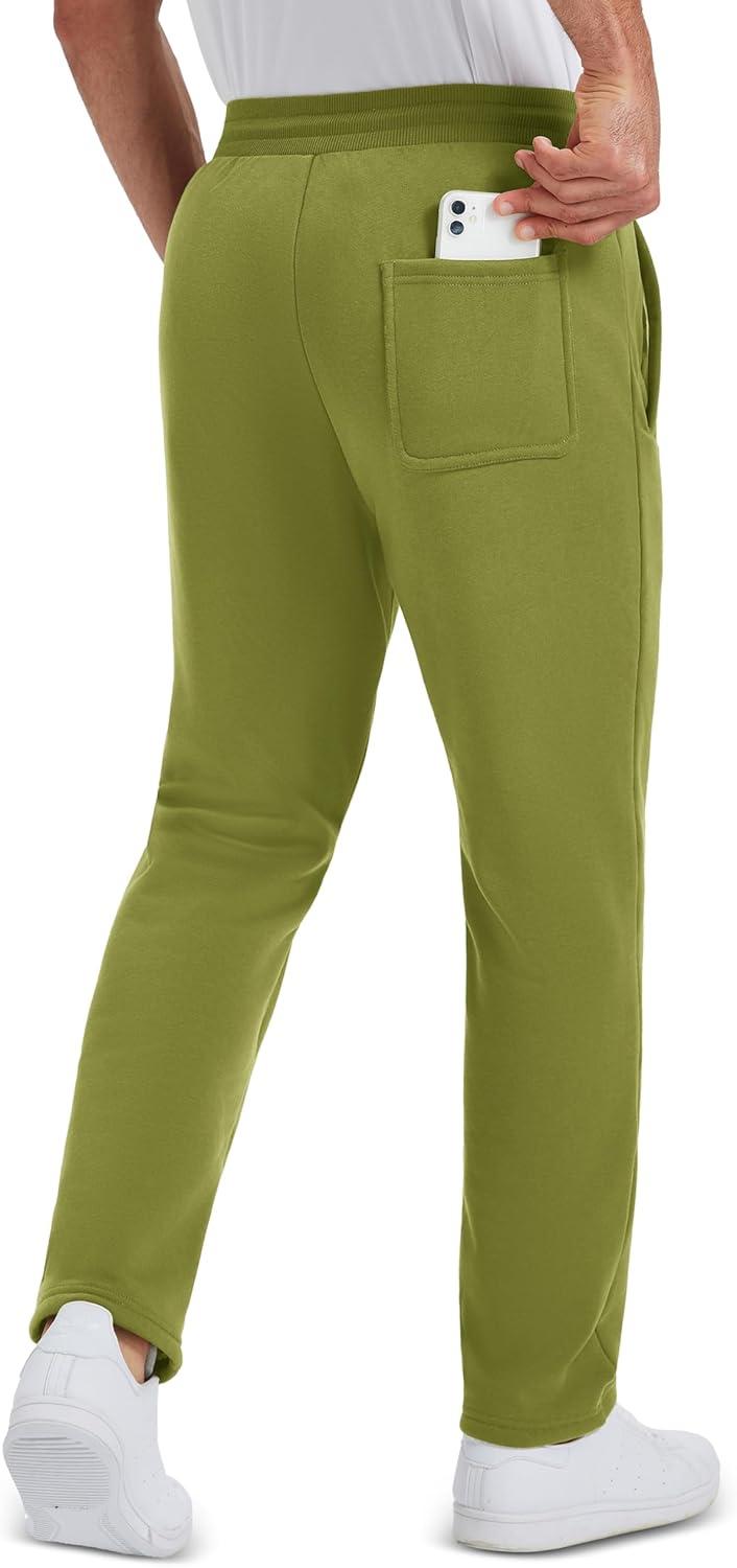 imageMAGCOMSEN Mens Winter Fleece Pants Sherpa Lined Sweatpants Thermal Warm Thicken Pants Active Joggers with 3 PocketsAvocado Green