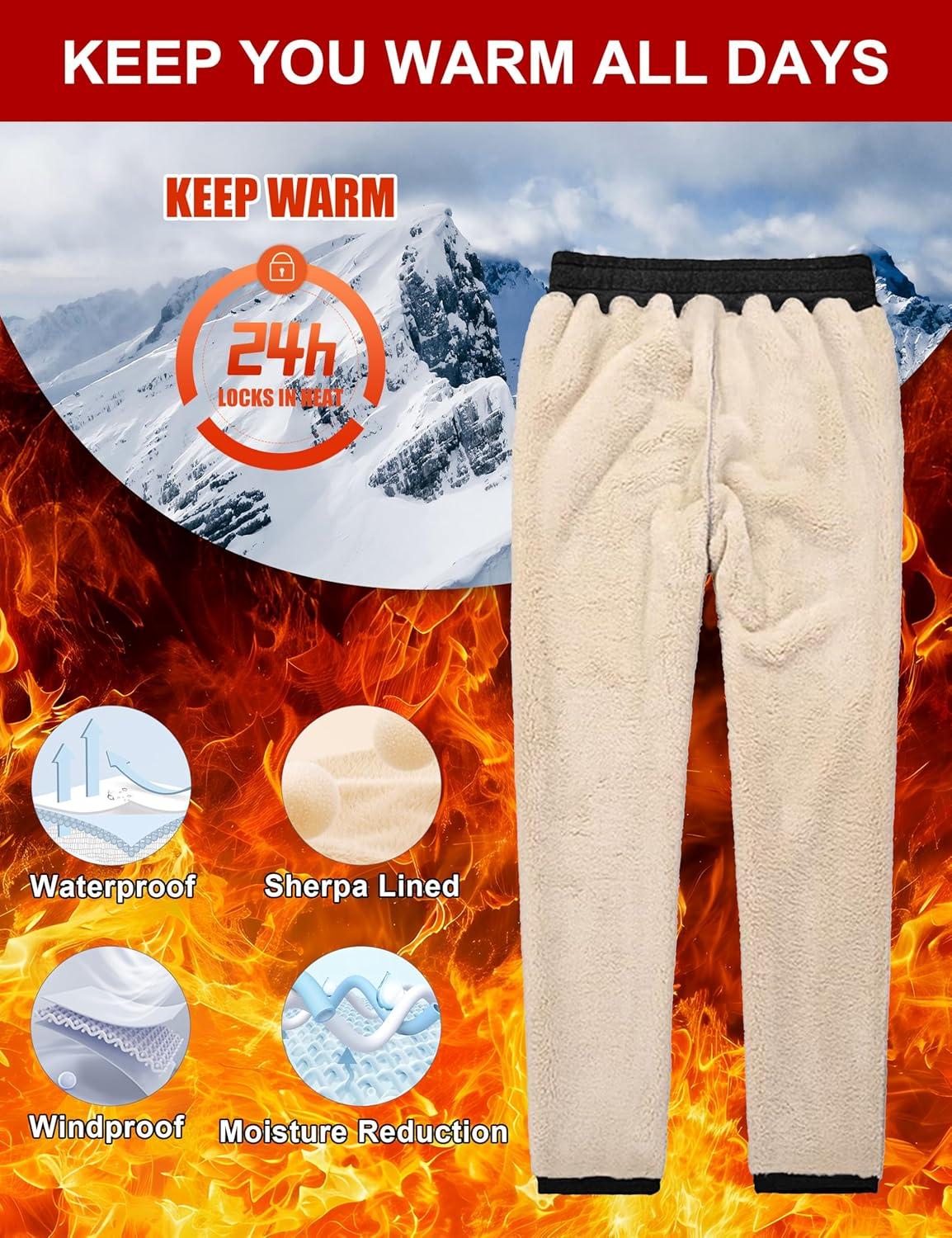 imageMAGCOMSEN Mens Winter Fleece Pants Sherpa Lined Sweatpants Thermal Warm Thicken Pants Active Joggers with 3 PocketsBlack