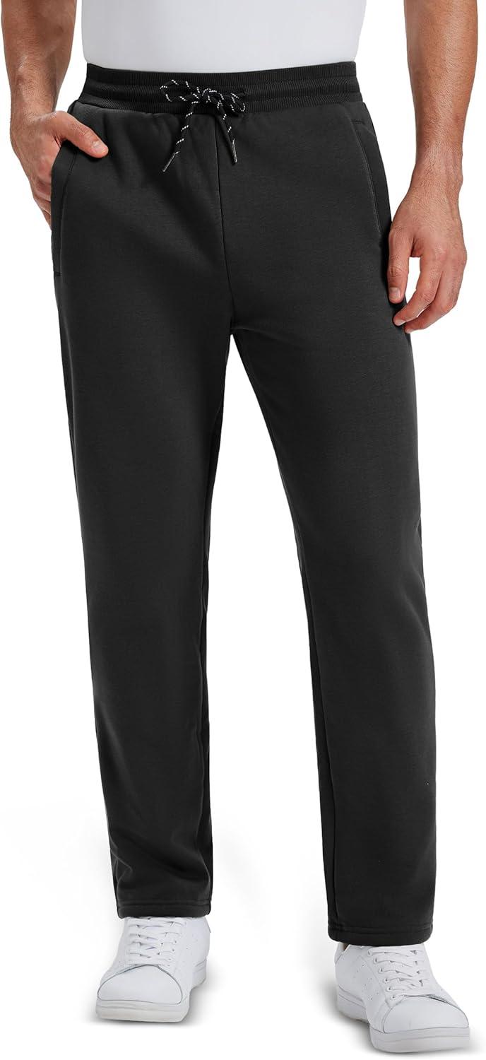 imageMAGCOMSEN Mens Winter Fleece Pants Sherpa Lined Sweatpants Thermal Warm Thicken Pants Active Joggers with 3 PocketsBlack