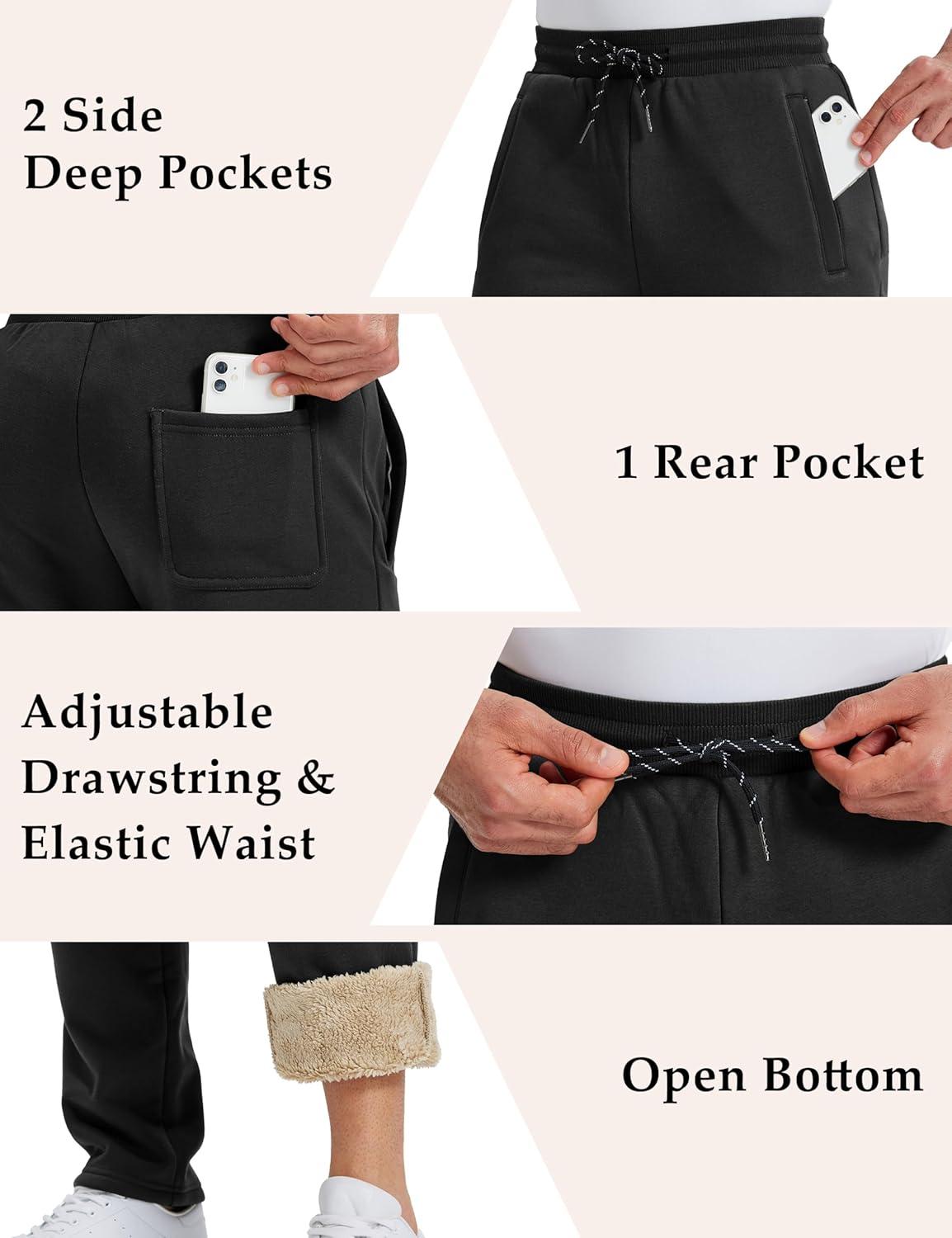imageMAGCOMSEN Mens Winter Fleece Pants Sherpa Lined Sweatpants Thermal Warm Thicken Pants Active Joggers with 3 PocketsBlack
