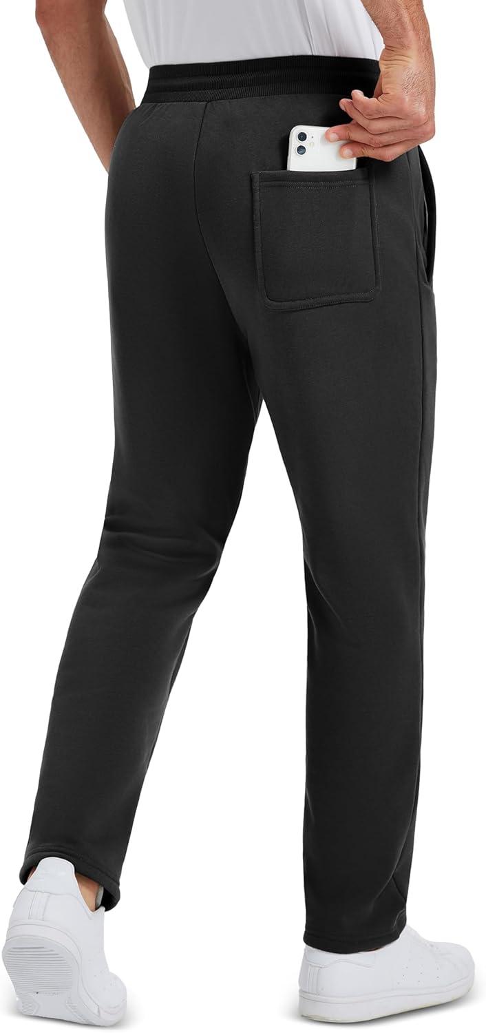 imageMAGCOMSEN Mens Winter Fleece Pants Sherpa Lined Sweatpants Thermal Warm Thicken Pants Active Joggers with 3 PocketsBlack