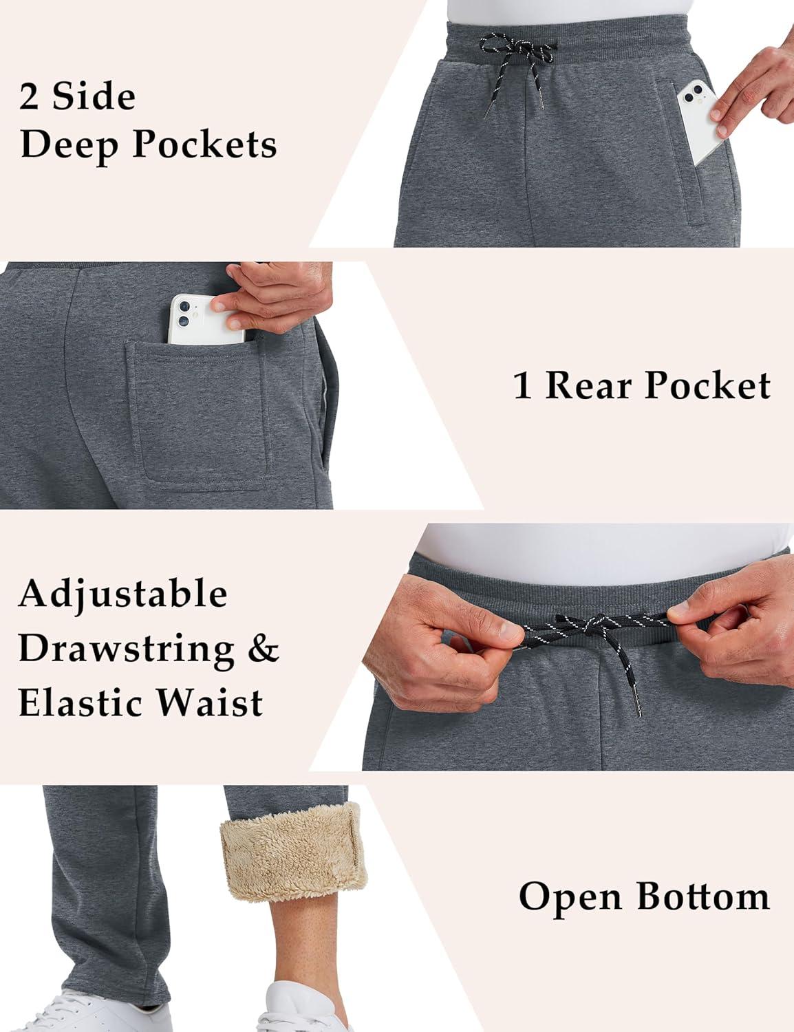 imageMAGCOMSEN Mens Winter Fleece Pants Sherpa Lined Sweatpants Thermal Warm Thicken Pants Active Joggers with 3 PocketsDark Grey