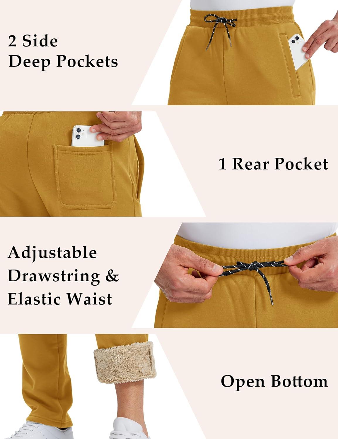 imageMAGCOMSEN Mens Winter Fleece Pants Sherpa Lined Sweatpants Thermal Warm Thicken Pants Active Joggers with 3 PocketsGinger