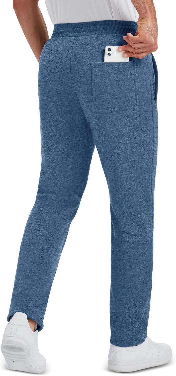 imageMAGCOMSEN Mens Winter Fleece Pants Sherpa Lined Sweatpants Thermal Warm Thicken Pants Active Joggers with 3 PocketsGrey Blue