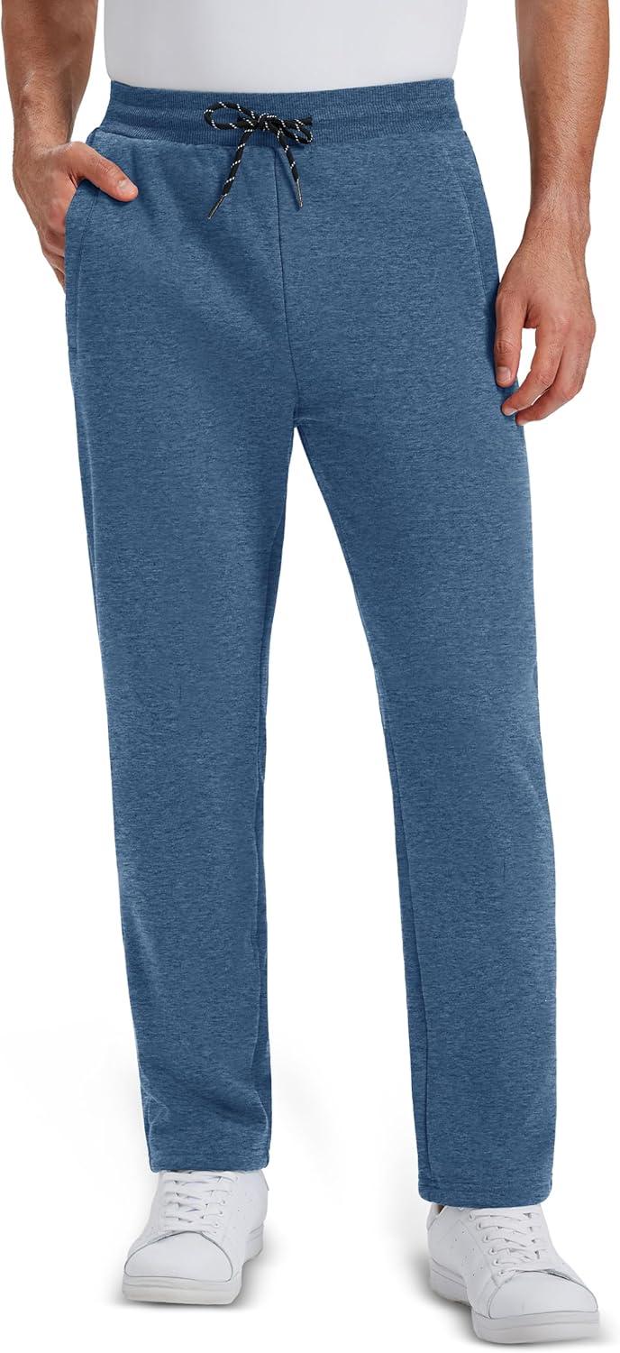 imageMAGCOMSEN Mens Winter Fleece Pants Sherpa Lined Sweatpants Thermal Warm Thicken Pants Active Joggers with 3 PocketsGrey Blue