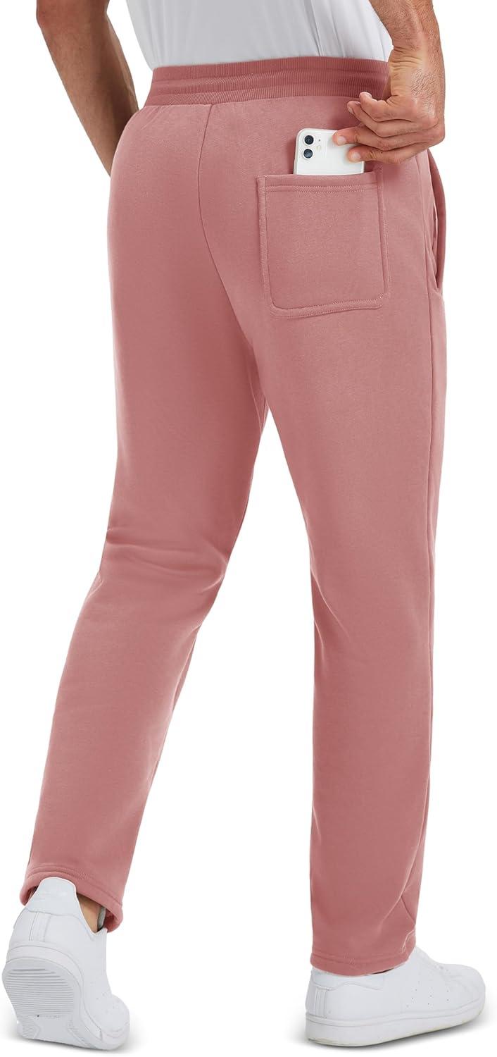 imageMAGCOMSEN Mens Winter Fleece Pants Sherpa Lined Sweatpants Thermal Warm Thicken Pants Active Joggers with 3 PocketsGrey Pink