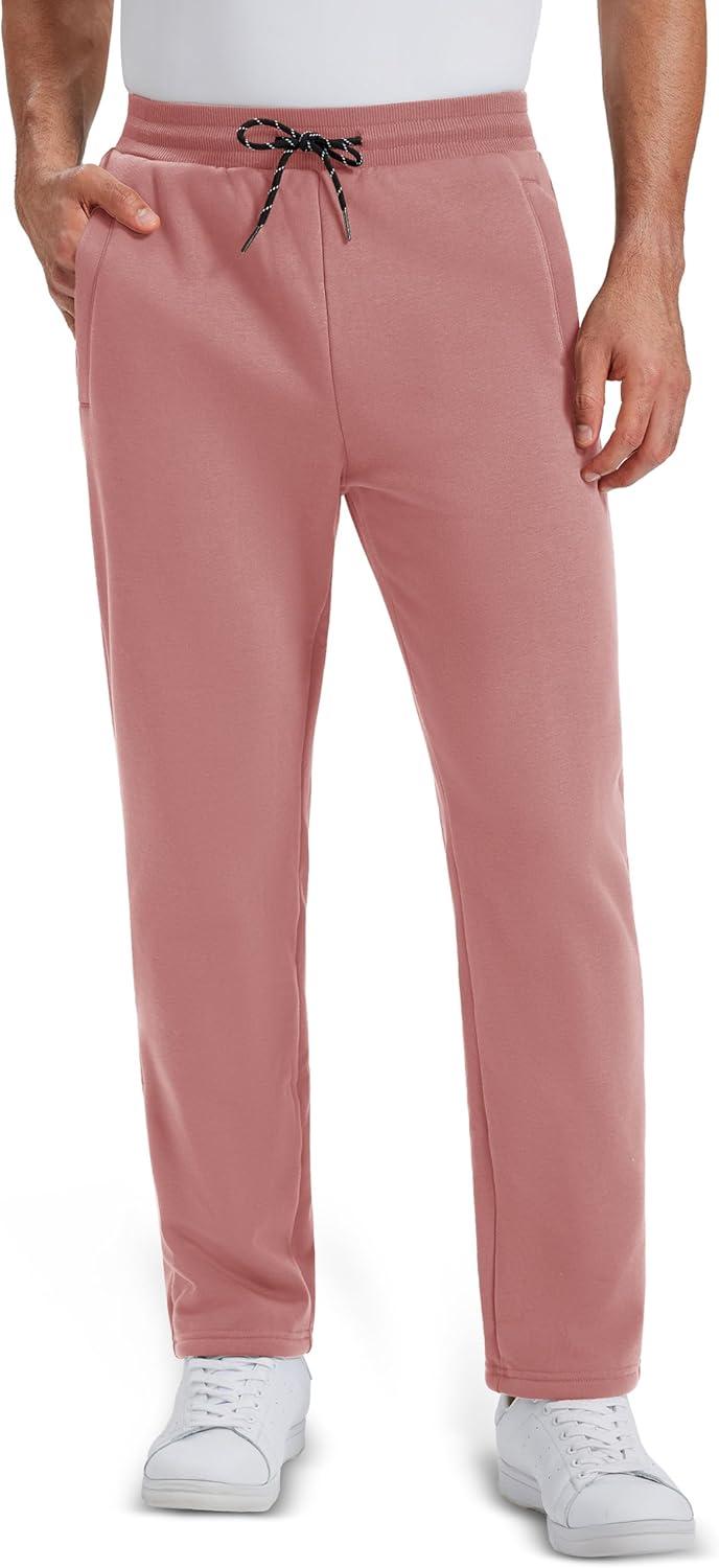 imageMAGCOMSEN Mens Winter Fleece Pants Sherpa Lined Sweatpants Thermal Warm Thicken Pants Active Joggers with 3 PocketsGrey Pink