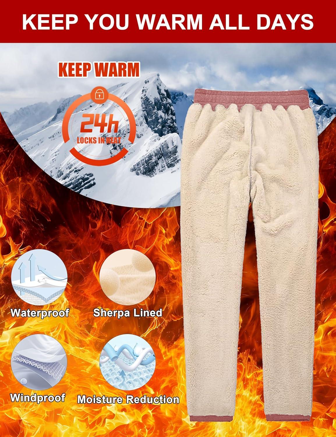 imageMAGCOMSEN Mens Winter Fleece Pants Sherpa Lined Sweatpants Thermal Warm Thicken Pants Active Joggers with 3 PocketsGrey Pink