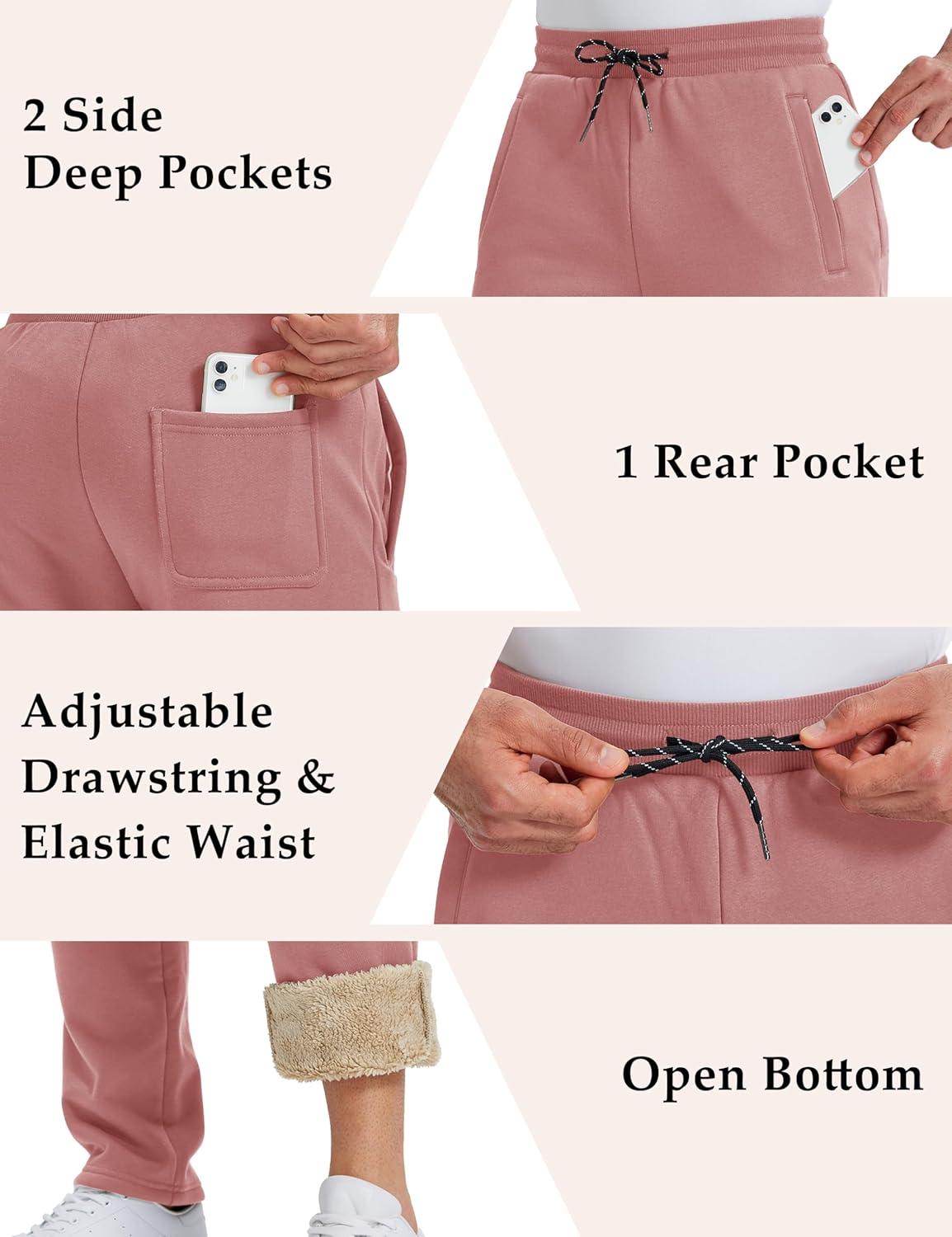imageMAGCOMSEN Mens Winter Fleece Pants Sherpa Lined Sweatpants Thermal Warm Thicken Pants Active Joggers with 3 PocketsGrey Pink