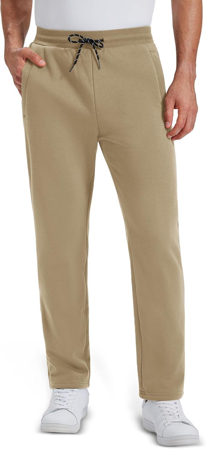 imageMAGCOMSEN Mens Winter Fleece Pants Sherpa Lined Sweatpants Thermal Warm Thicken Pants Active Joggers with 3 PocketsKhaki