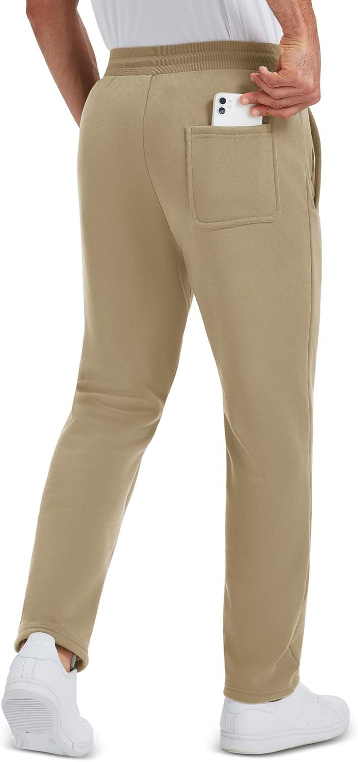 imageMAGCOMSEN Mens Winter Fleece Pants Sherpa Lined Sweatpants Thermal Warm Thicken Pants Active Joggers with 3 PocketsKhaki