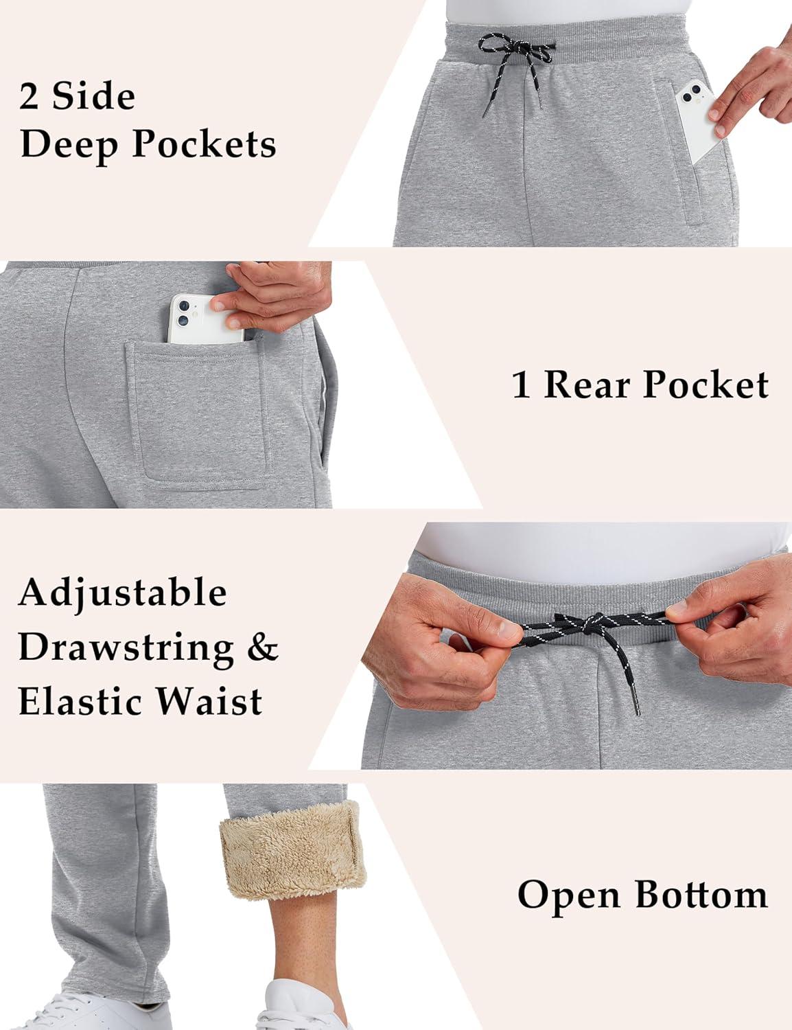 imageMAGCOMSEN Mens Winter Fleece Pants Sherpa Lined Sweatpants Thermal Warm Thicken Pants Active Joggers with 3 PocketsLight Grey