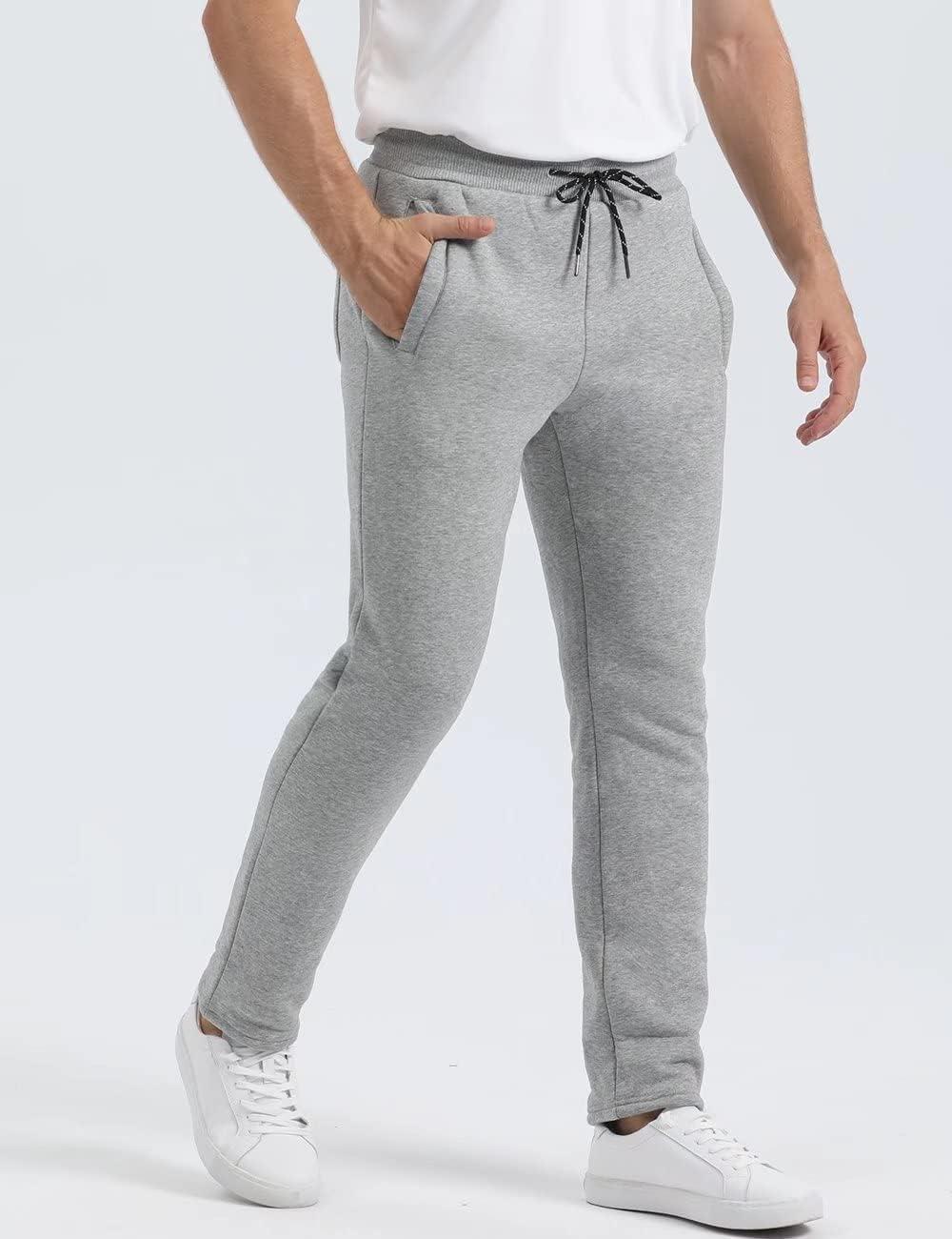 imageMAGCOMSEN Mens Winter Fleece Pants Sherpa Lined Sweatpants Thermal Warm Thicken Pants Active Joggers with 3 PocketsLight Grey
