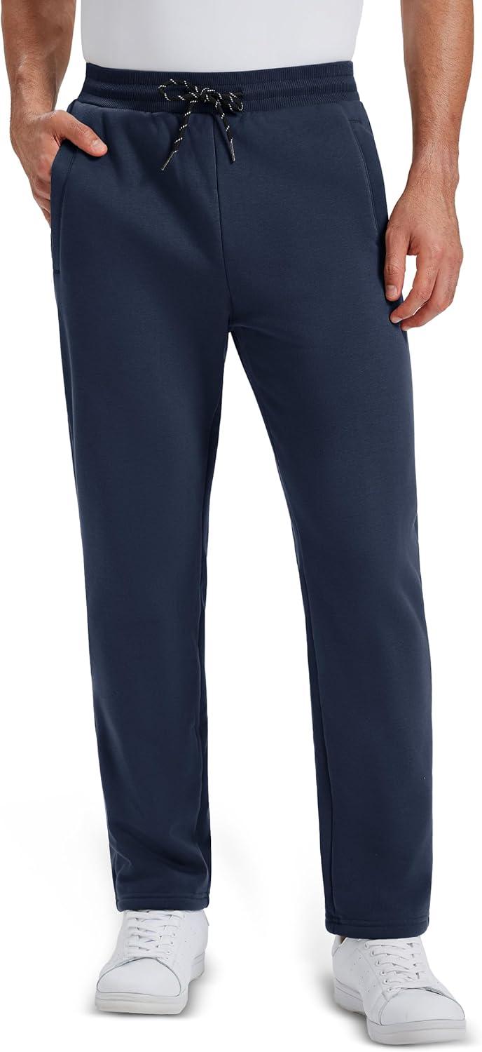 imageMAGCOMSEN Mens Winter Fleece Pants Sherpa Lined Sweatpants Thermal Warm Thicken Pants Active Joggers with 3 PocketsNavy