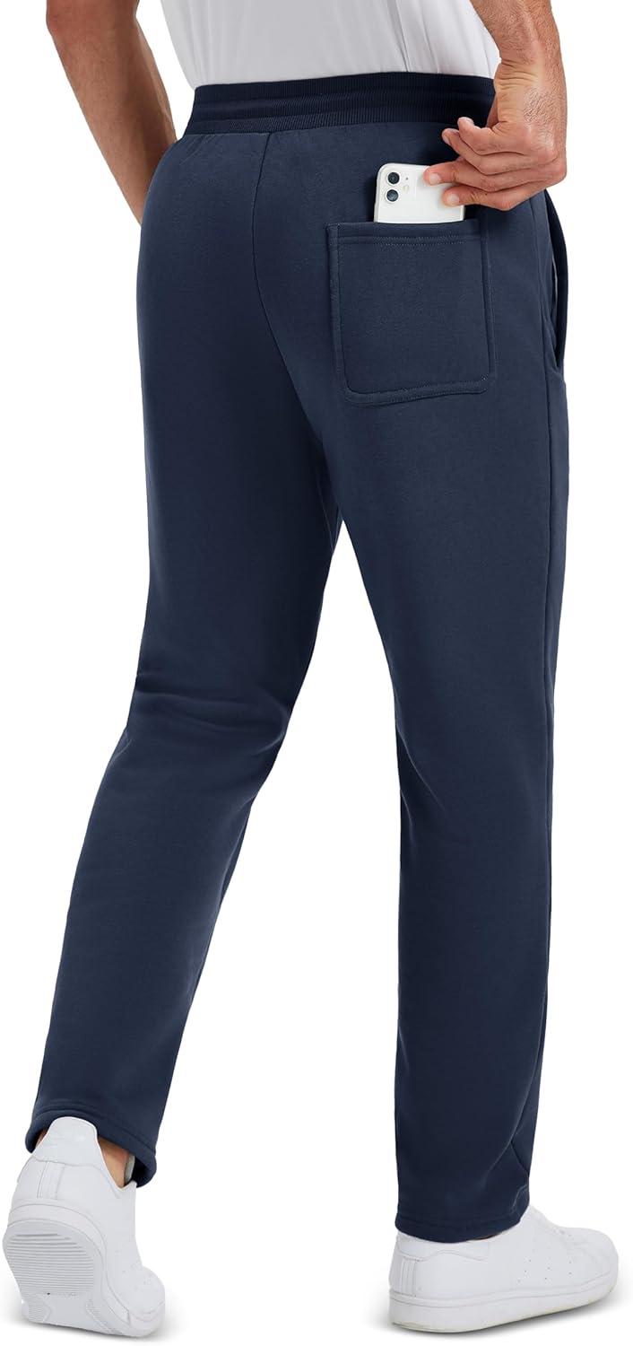 imageMAGCOMSEN Mens Winter Fleece Pants Sherpa Lined Sweatpants Thermal Warm Thicken Pants Active Joggers with 3 PocketsNavy