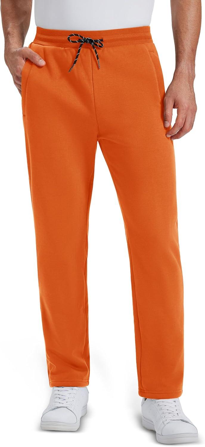 imageMAGCOMSEN Mens Winter Fleece Pants Sherpa Lined Sweatpants Thermal Warm Thicken Pants Active Joggers with 3 PocketsOrange