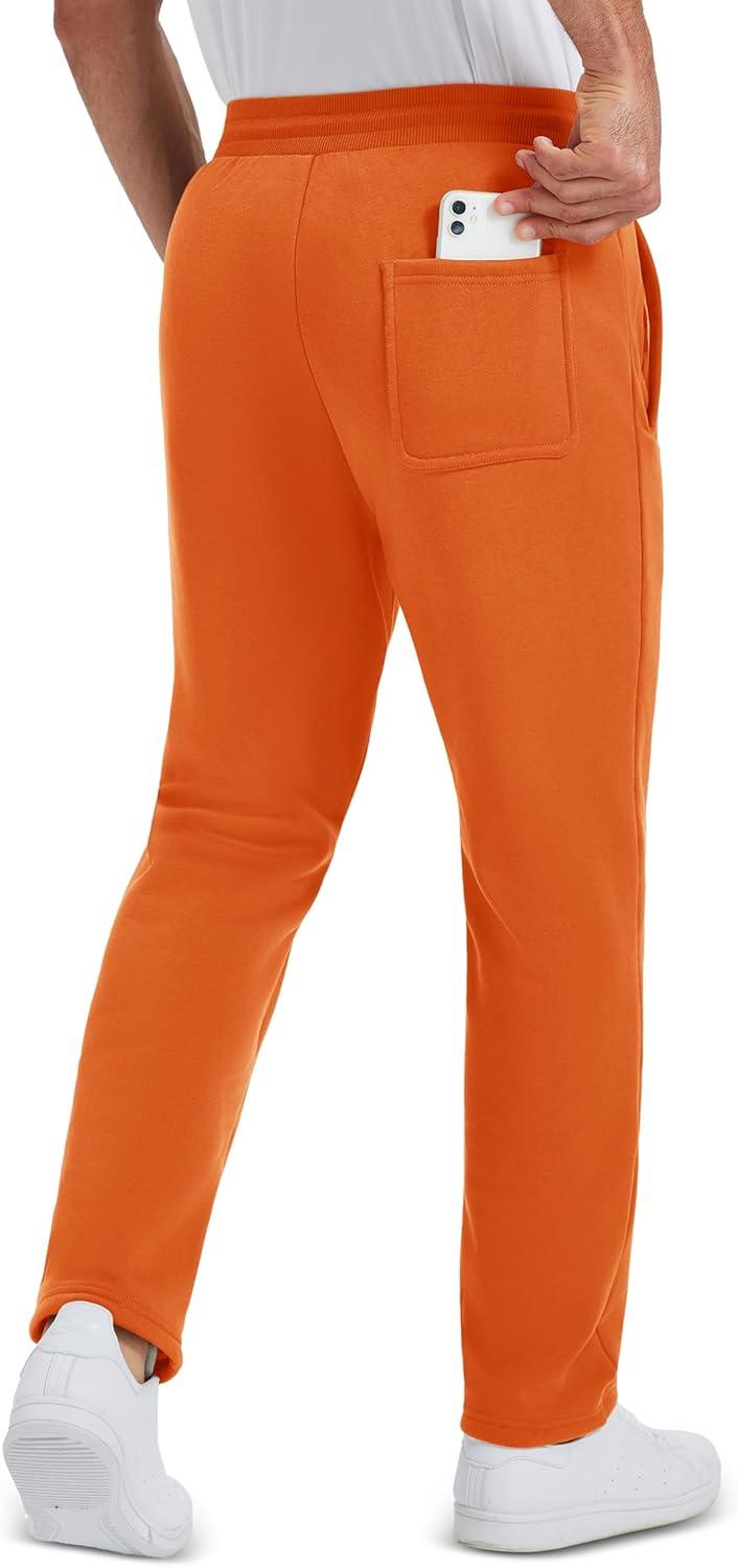 imageMAGCOMSEN Mens Winter Fleece Pants Sherpa Lined Sweatpants Thermal Warm Thicken Pants Active Joggers with 3 PocketsOrange