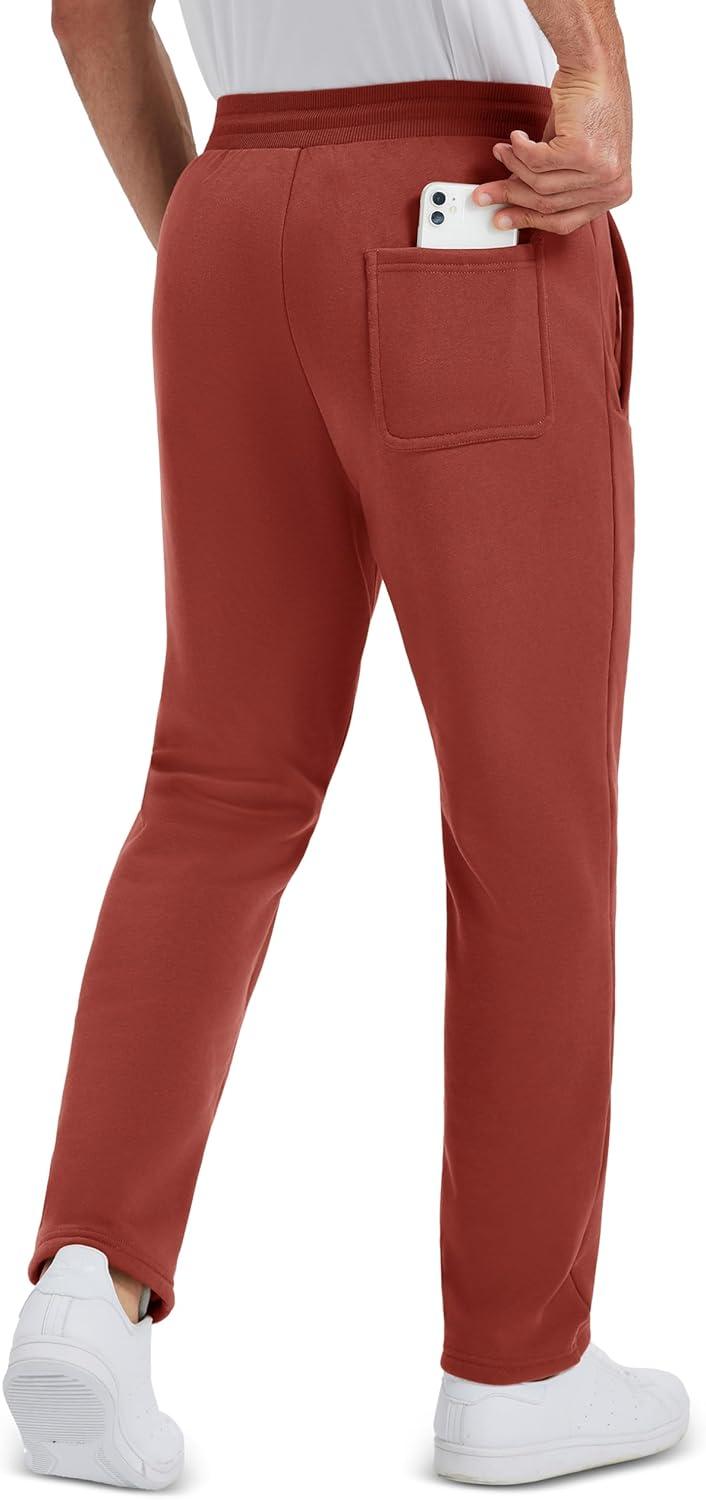 imageMAGCOMSEN Mens Winter Fleece Pants Sherpa Lined Sweatpants Thermal Warm Thicken Pants Active Joggers with 3 PocketsOrange Red