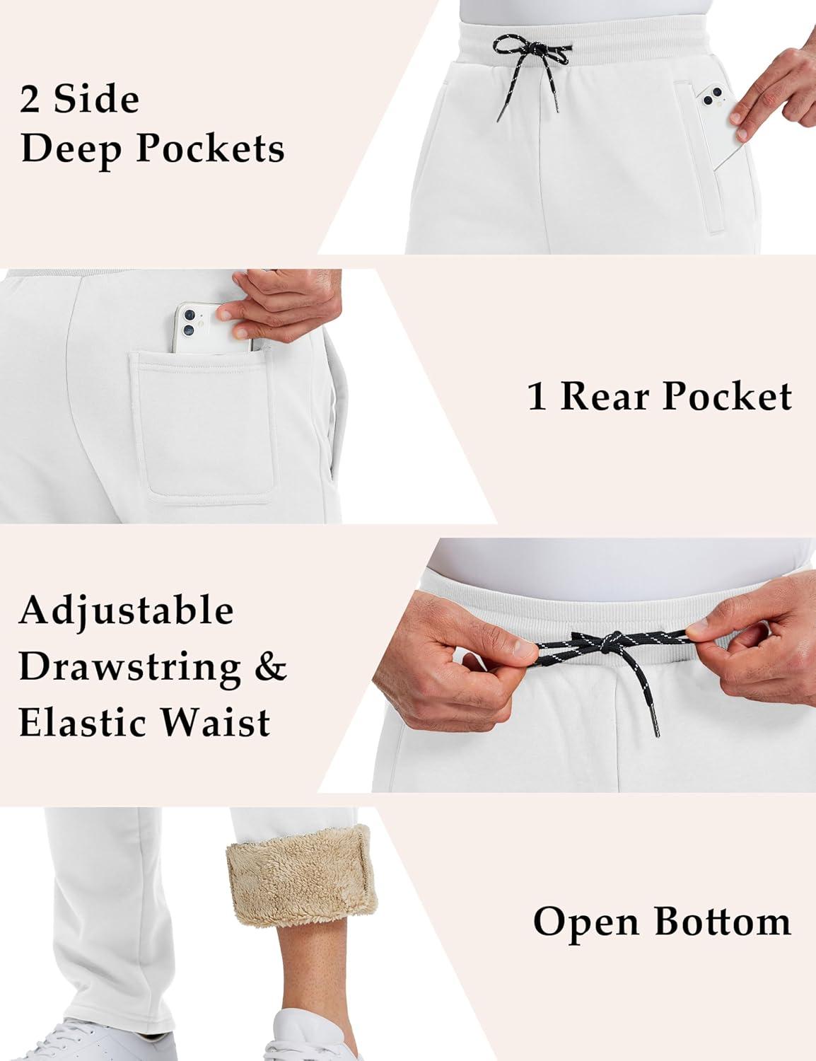 imageMAGCOMSEN Mens Winter Fleece Pants Sherpa Lined Sweatpants Thermal Warm Thicken Pants Active Joggers with 3 PocketsWhite