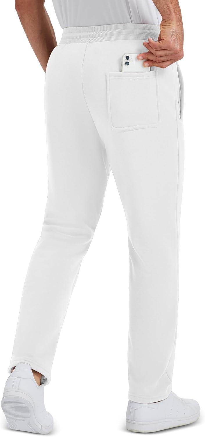 imageMAGCOMSEN Mens Winter Fleece Pants Sherpa Lined Sweatpants Thermal Warm Thicken Pants Active Joggers with 3 PocketsWhite